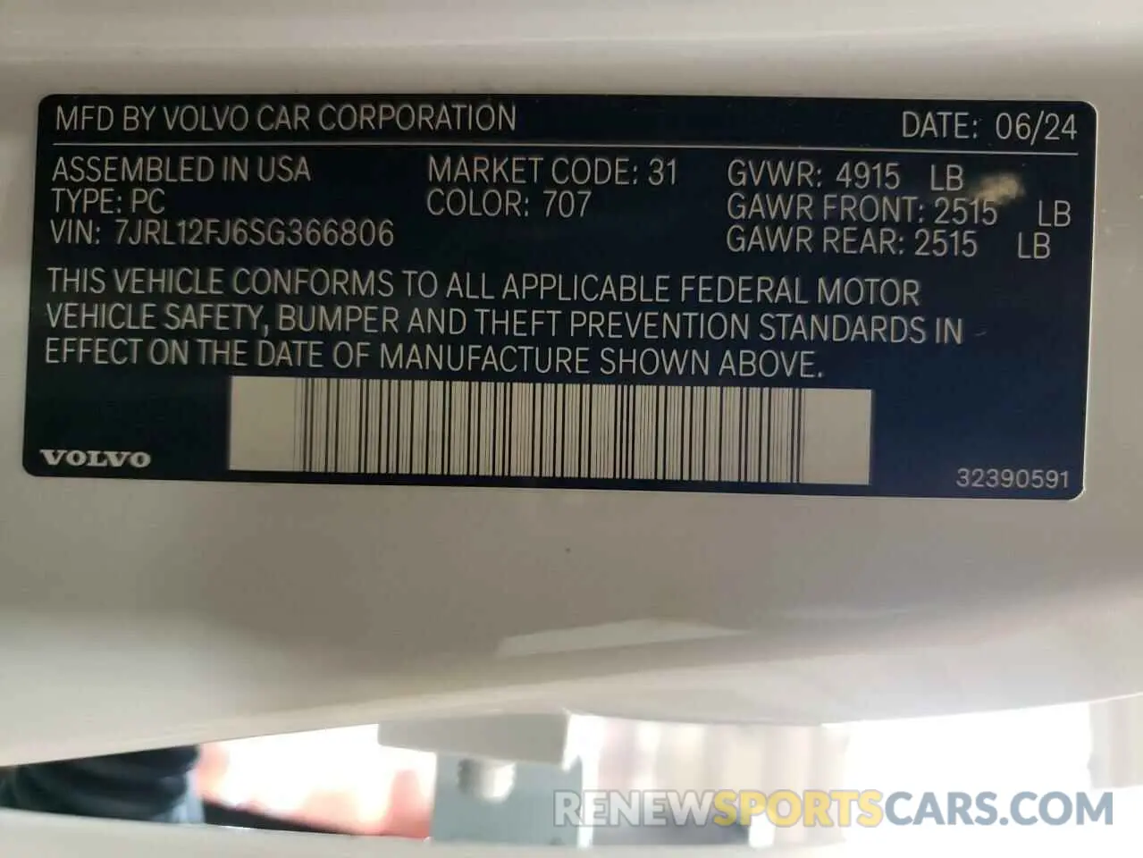 12 Фотография поврежденного автомобиля 7JRL12FJ6SG366806 VOLVO S60 CORE 2025