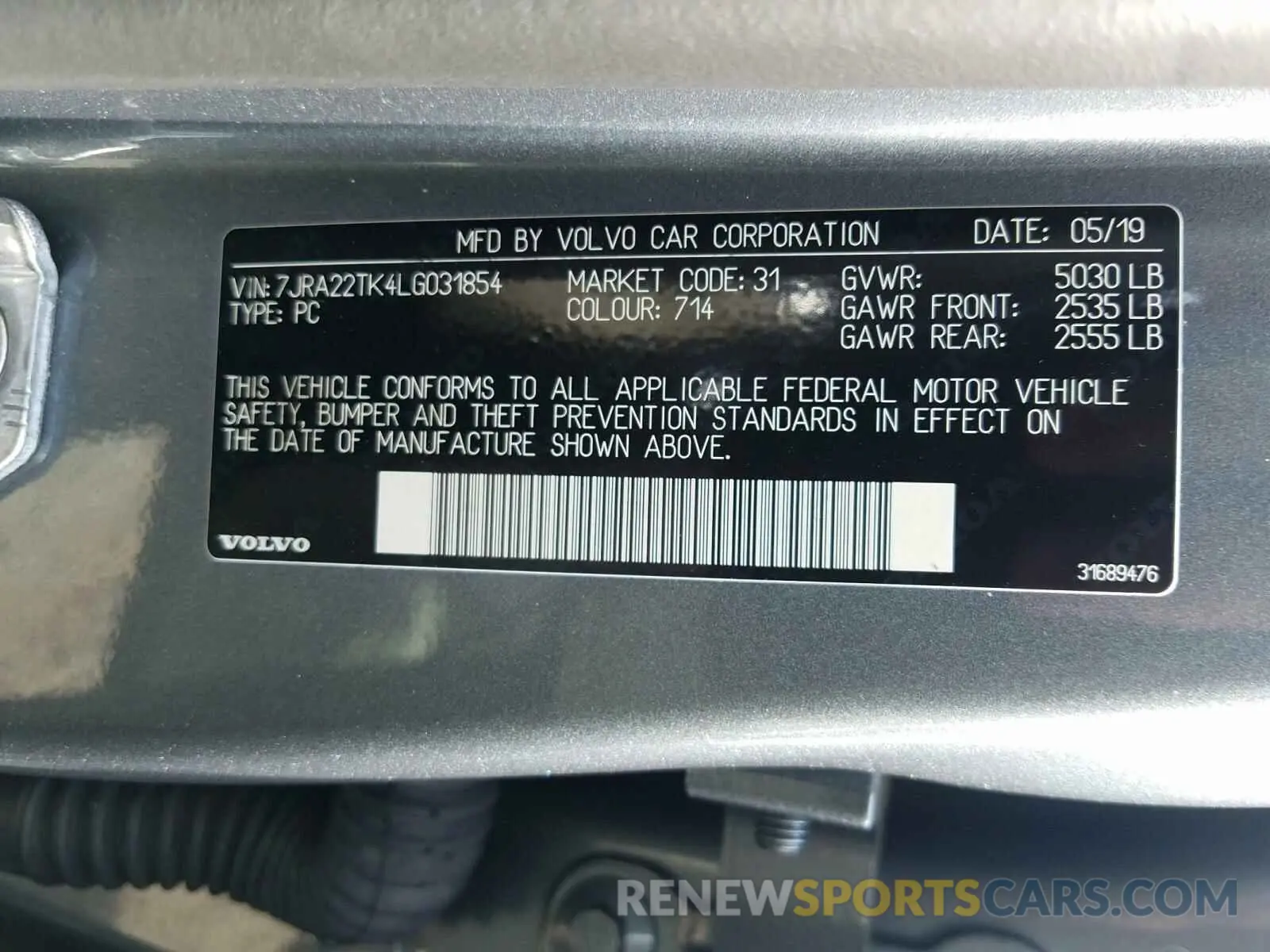 10 Photograph of a damaged car 7JRA22TK4LG031854 VOLVO S60 T6 MOM 2020