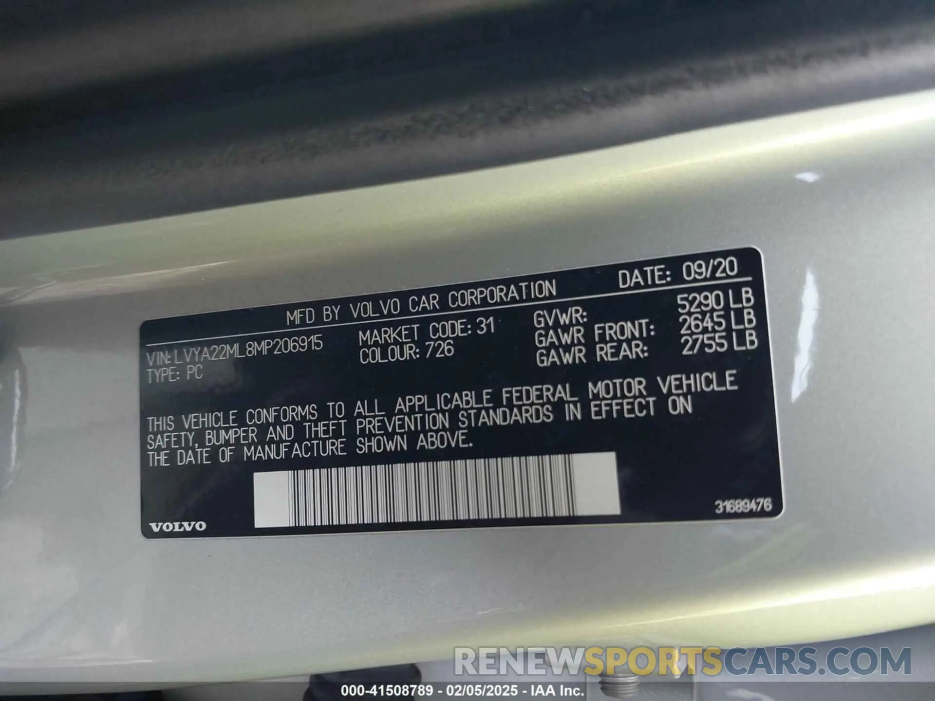 9 Photograph of a damaged car LVYA22ML8MP206915 VOLVO S90 2021