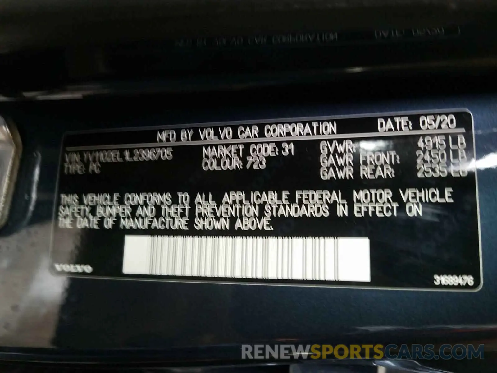 10 Photograph of a damaged car YV1102EL1L2396705 VOLVO V60 2020