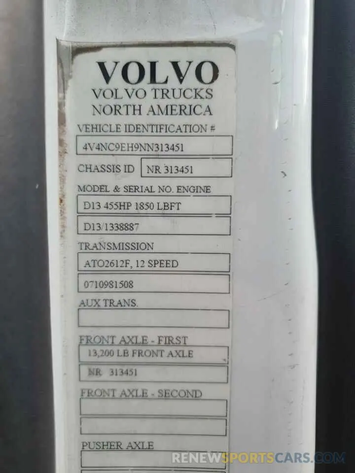 10 Фотография поврежденного автомобиля 4V4NC9EH9NN313451 VOLVO VN 2022