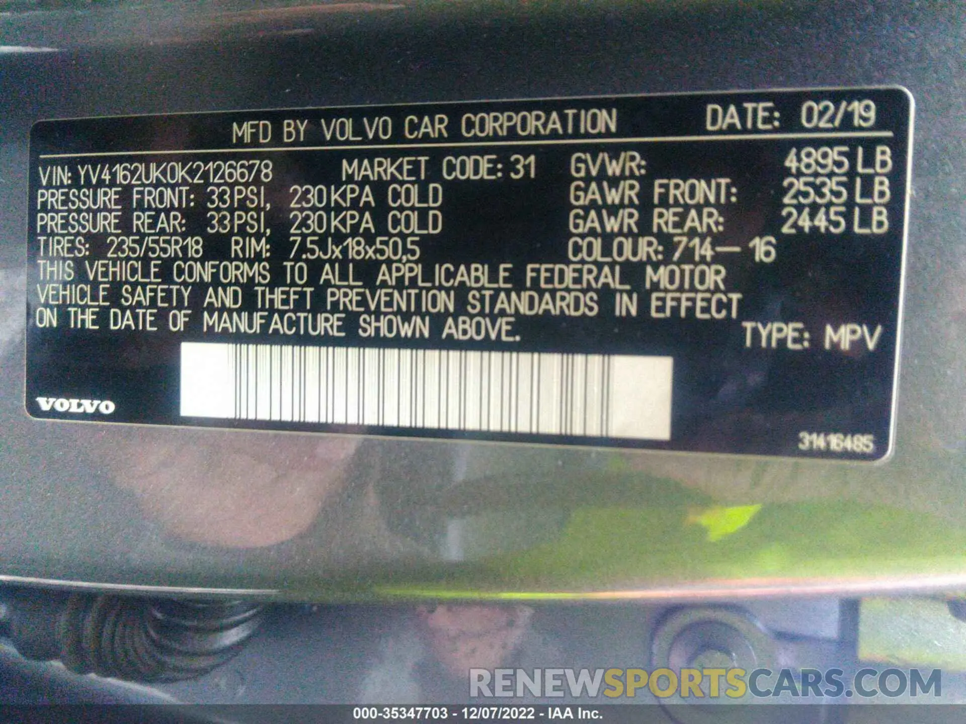 9 Фотография поврежденного автомобиля YV4162UK0K2126678 VOLVO XC40 2019