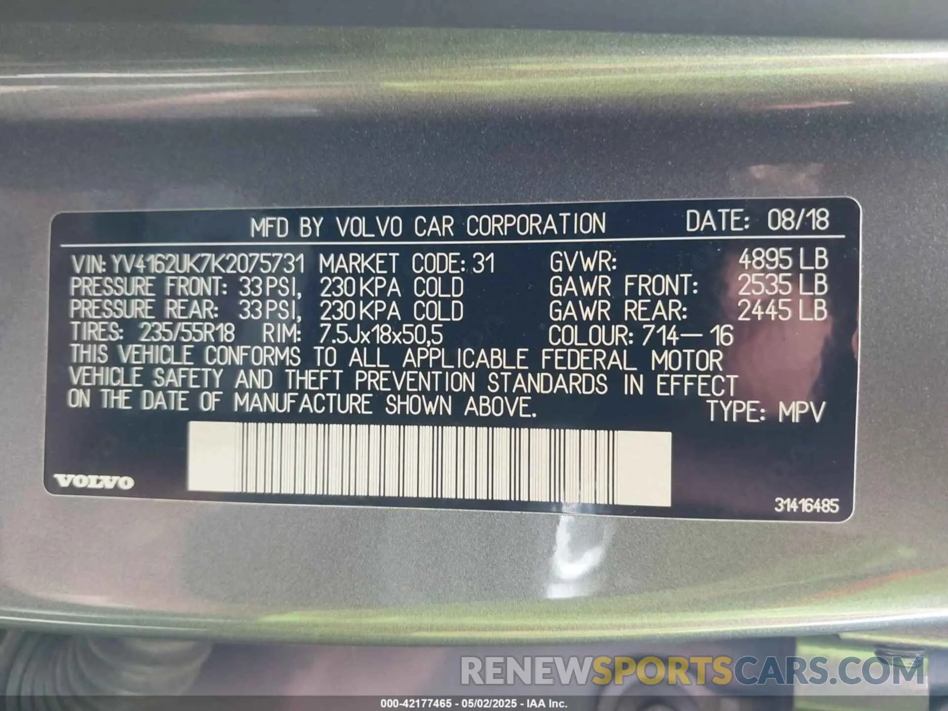 9 Фотография поврежденного автомобиля YV4162UK7K2075731 VOLVO XC40 2019