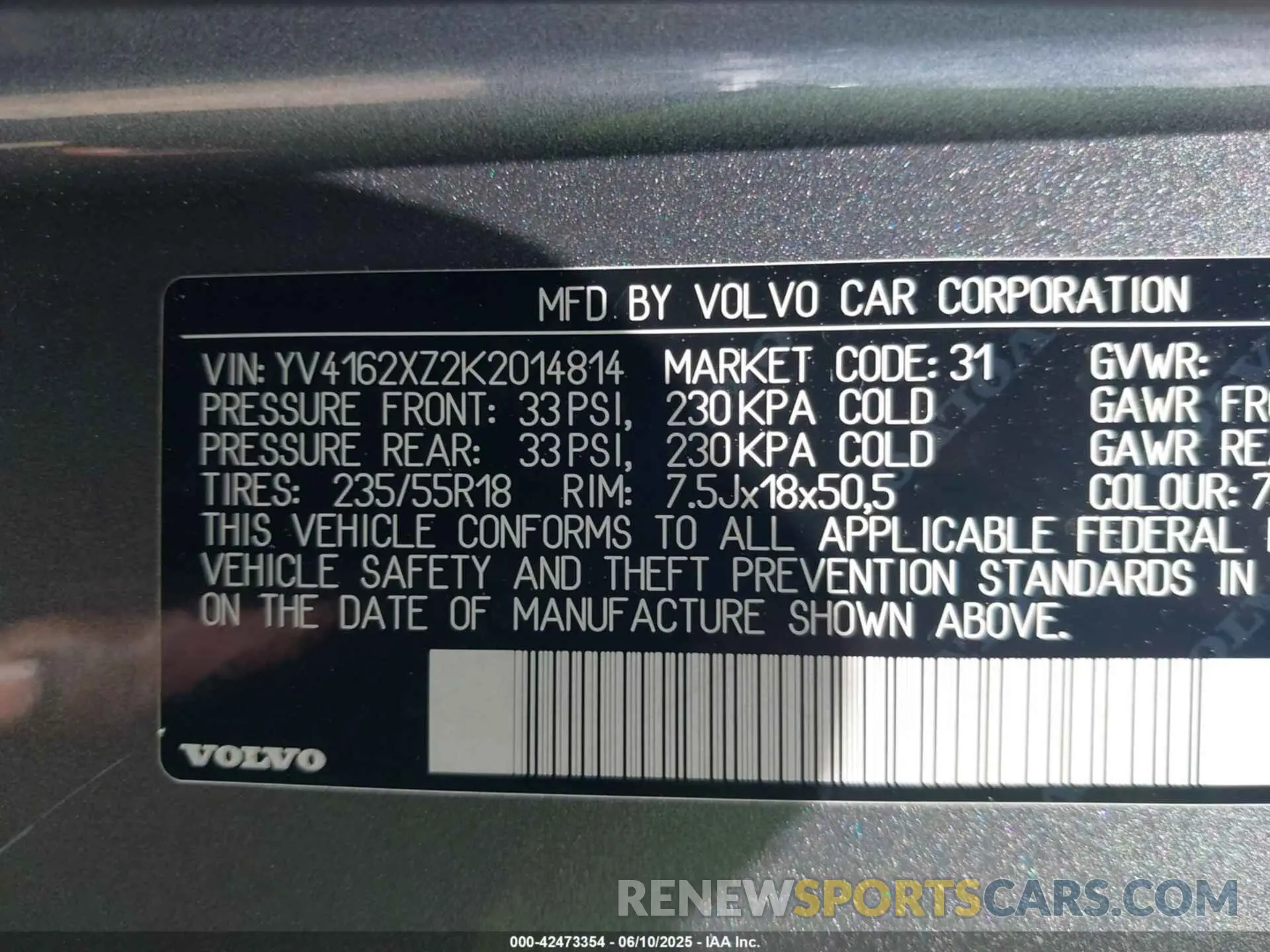 9 Photograph of a damaged car YV4162XZ2K2014814 VOLVO XC40 2019