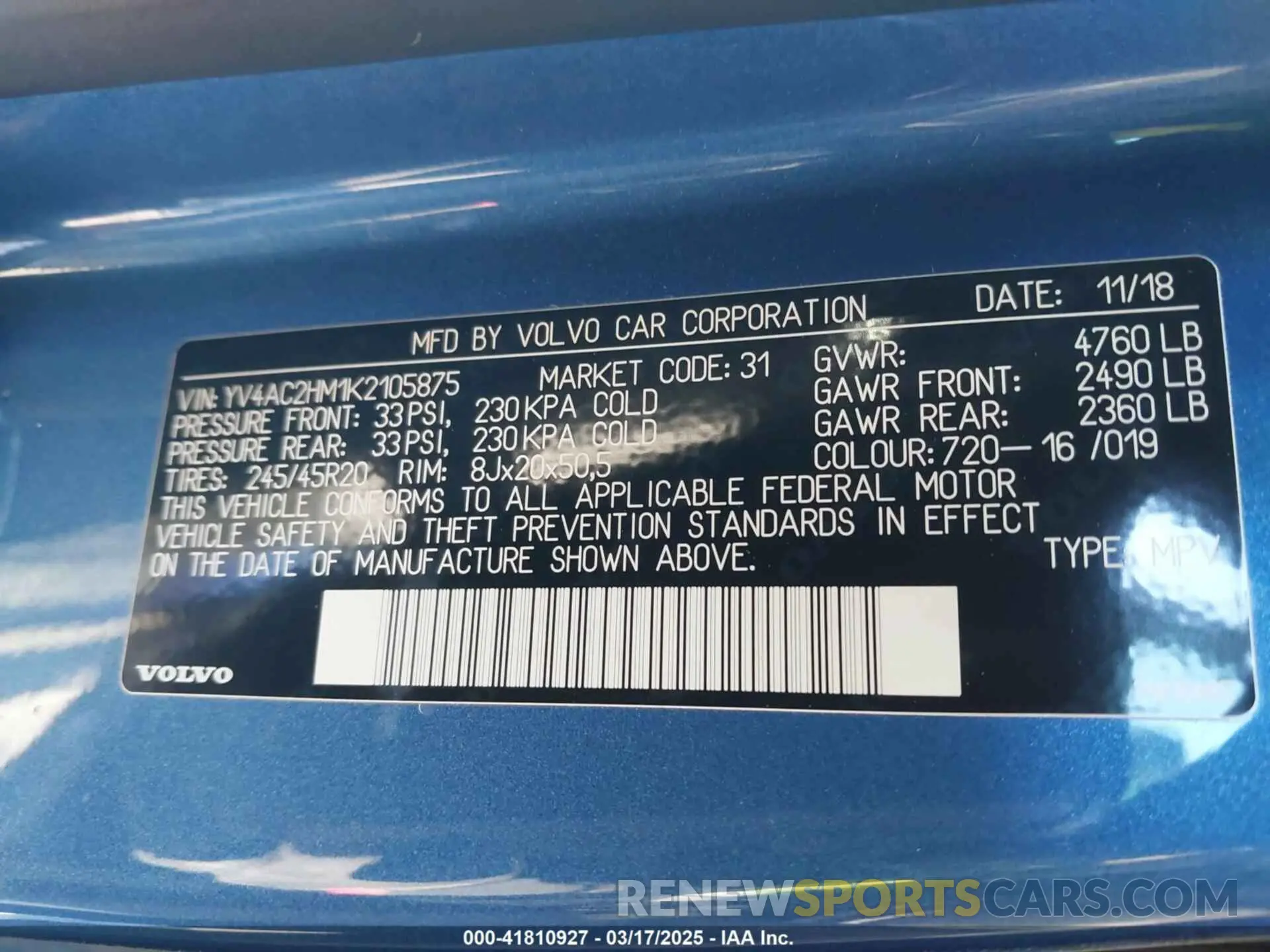 9 Photograph of a damaged car YV4AC2HM1K2105875 VOLVO XC40 2019