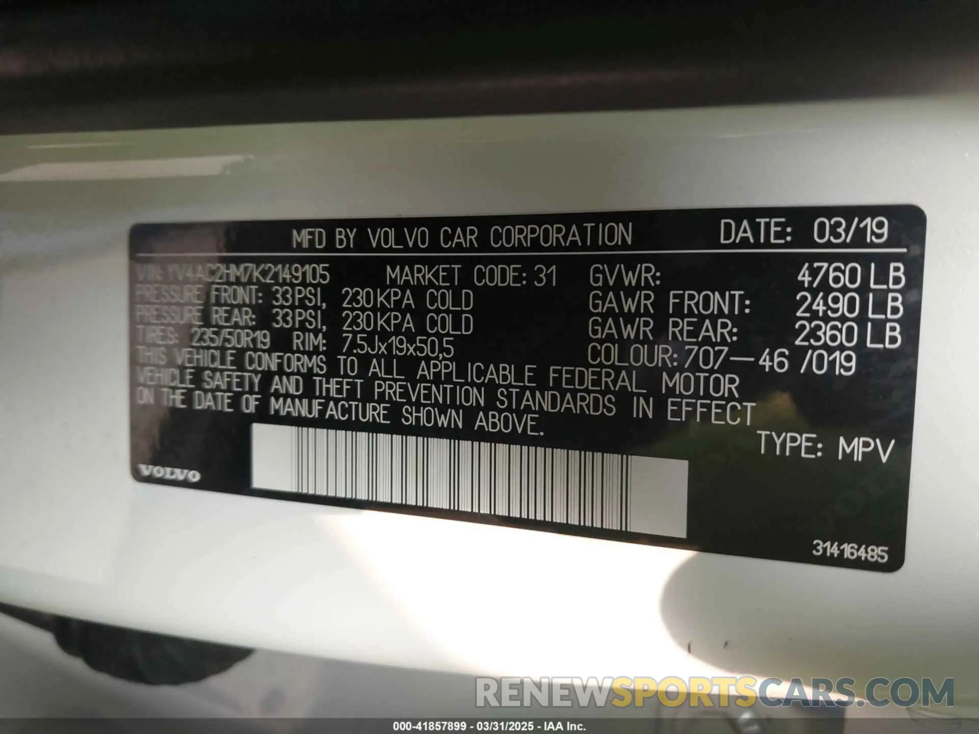 9 Photograph of a damaged car YV4AC2HM7K2149105 VOLVO XC40 2019