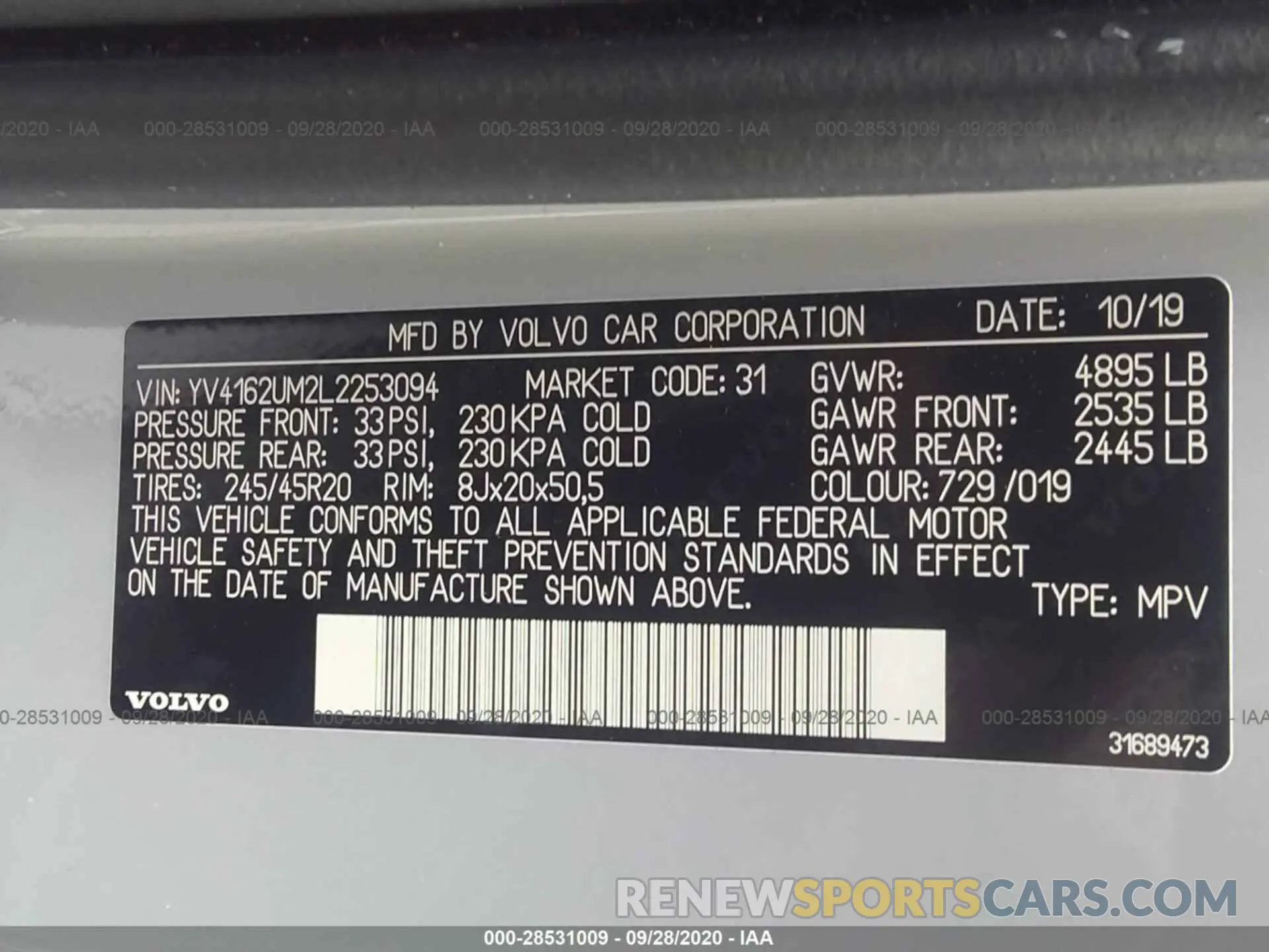 9 Photograph of a damaged car YV4162UM2L2253094 VOLVO XC40 2020
