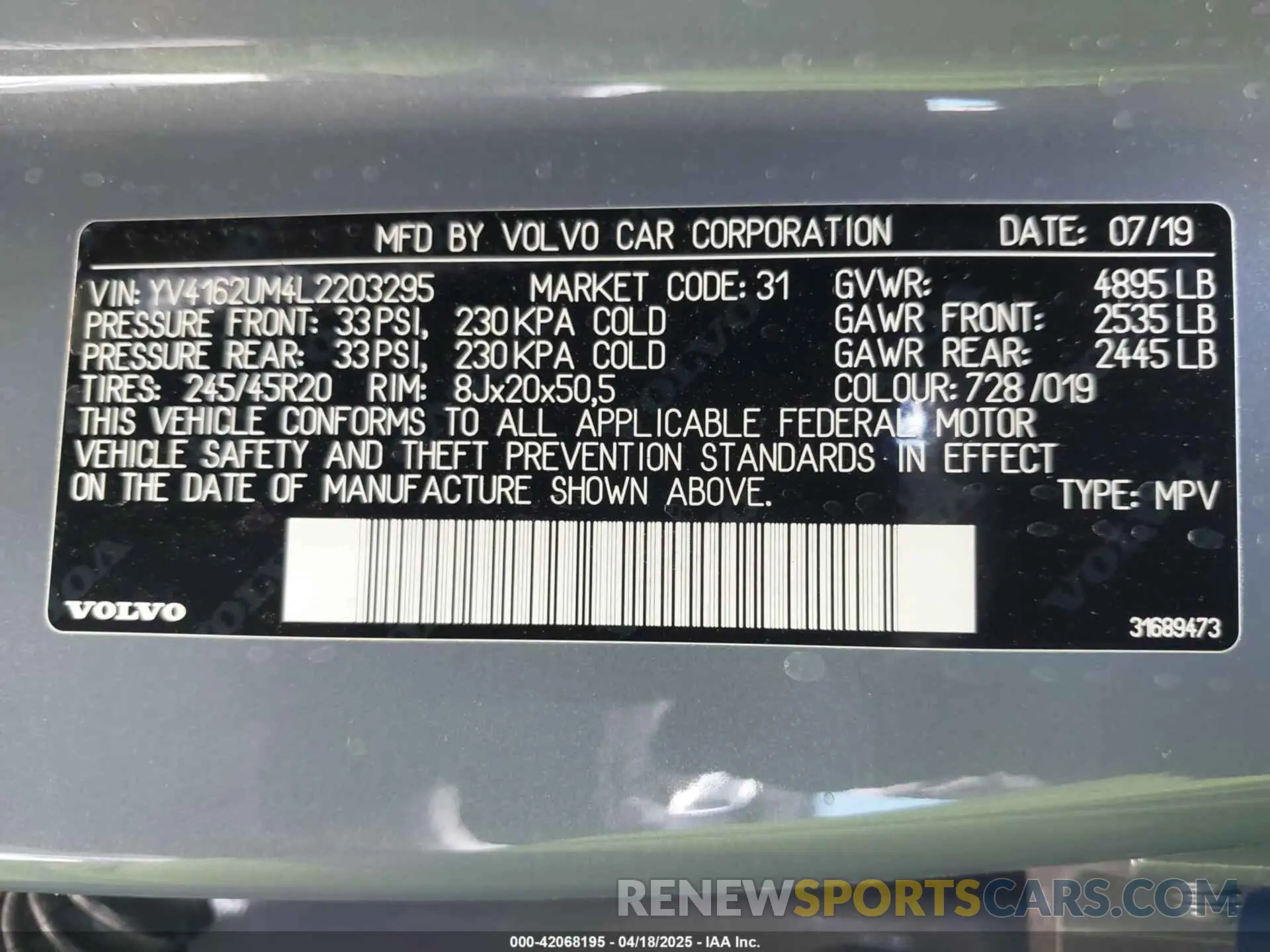 9 Фотография поврежденного автомобиля YV4162UM4L2203295 VOLVO XC40 2020