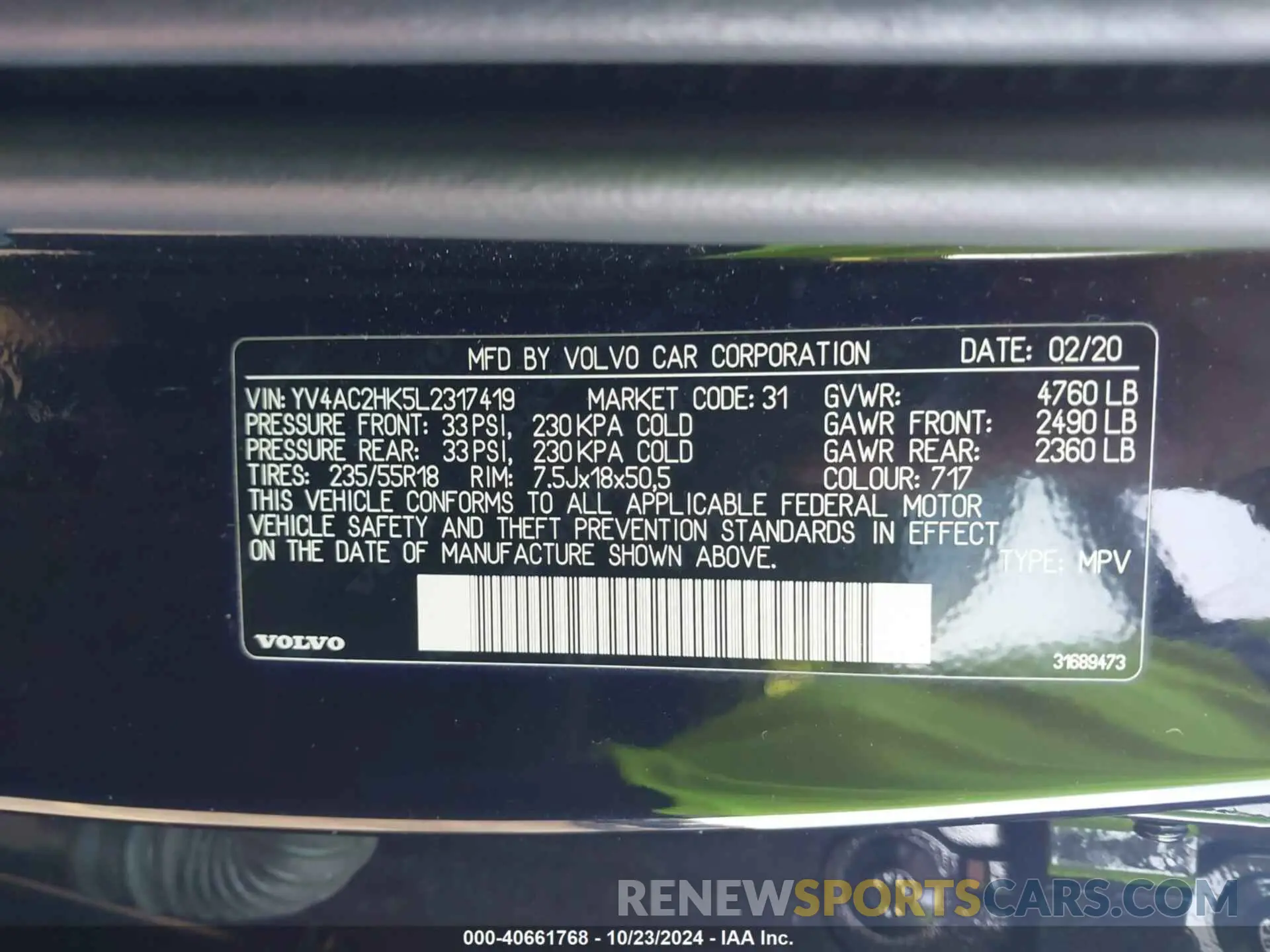 9 Photograph of a damaged car YV4AC2HK5L2317419 VOLVO XC40 2020