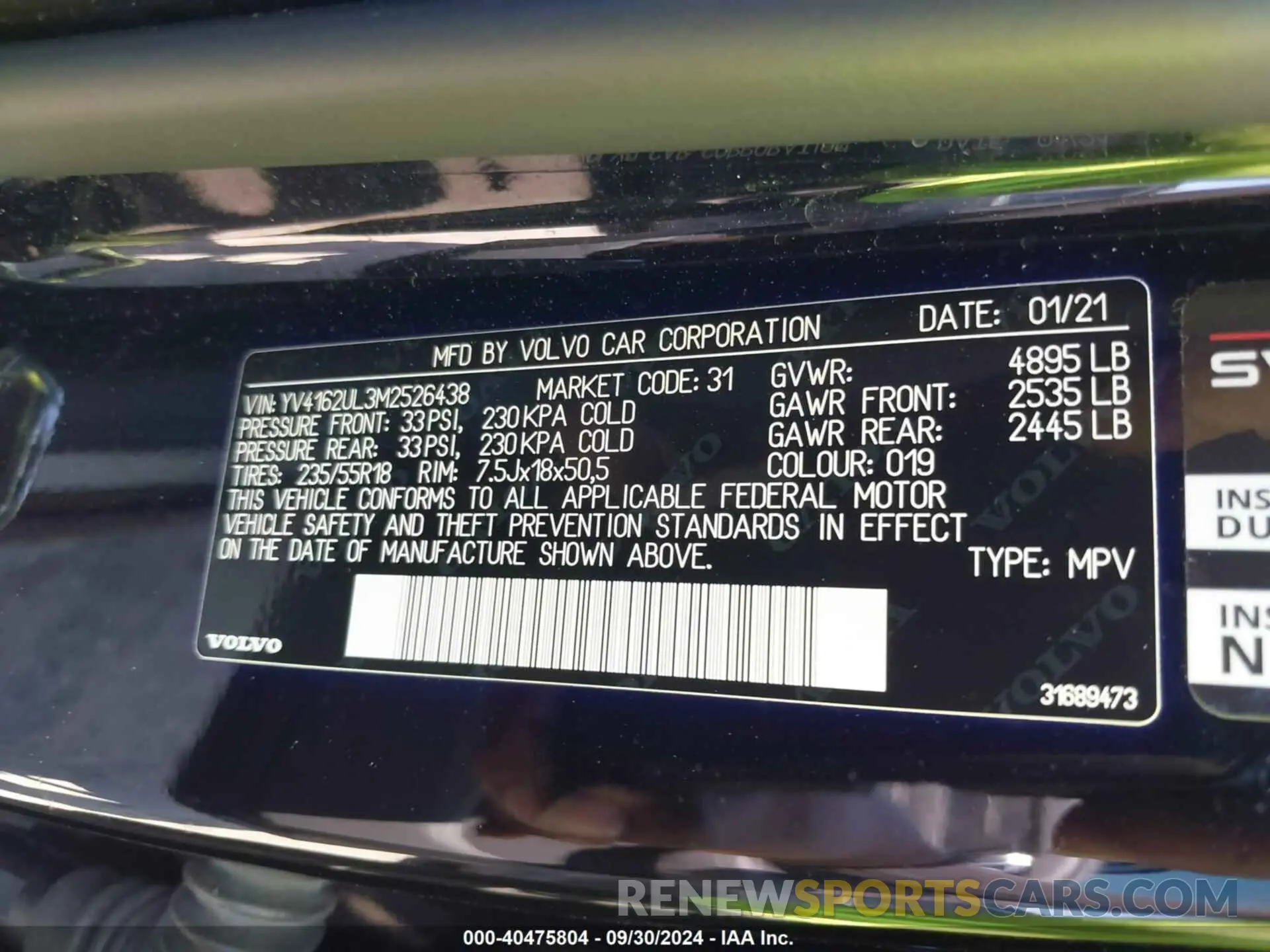 9 Photograph of a damaged car YV4162UL3M2526438 VOLVO XC40 2021