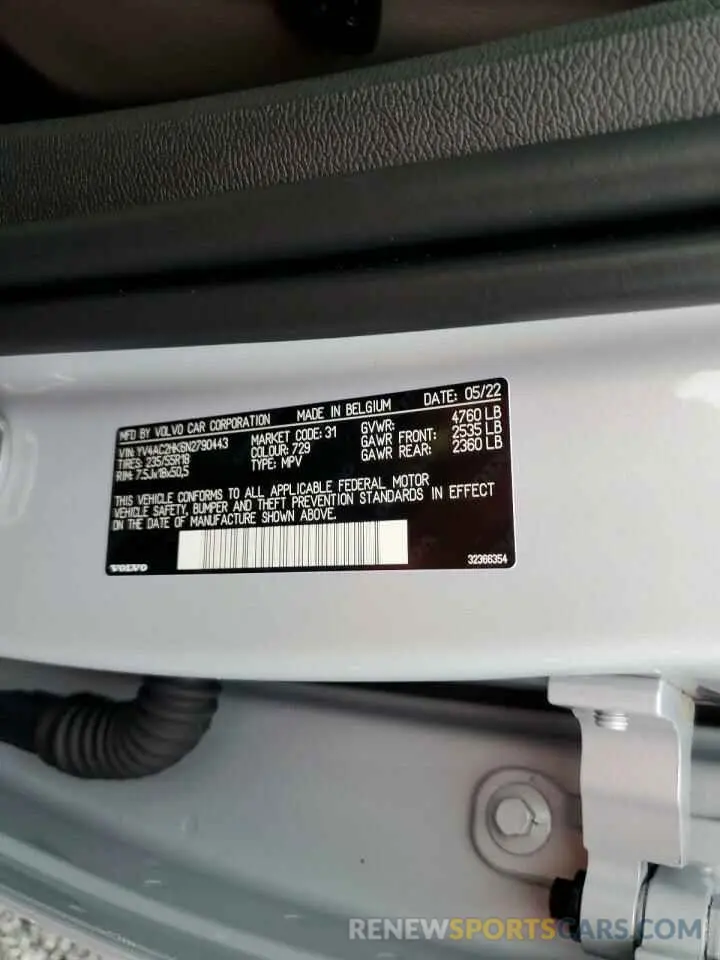 10 Photograph of a damaged car YV4AC2HK6N2790443 VOLVO XC40 2022