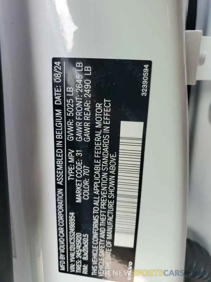 12 Фотография поврежденного автомобиля YV4L12UC5S2498954 VOLVO XC40 PLUS 2025