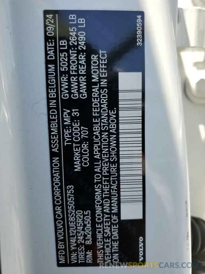 13 Photograph of a damaged car YV4L12UE8S2505753 VOLVO XC40 PLUS 2025