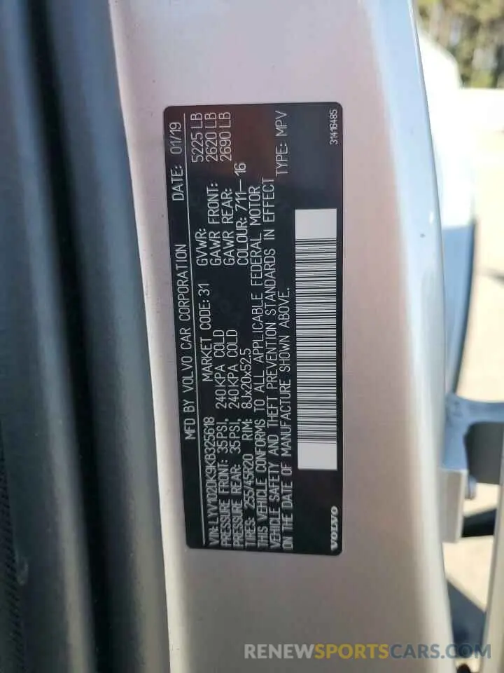 13 Photograph of a damaged car LYV102DK9KB325618 VOLVO XC60 2019