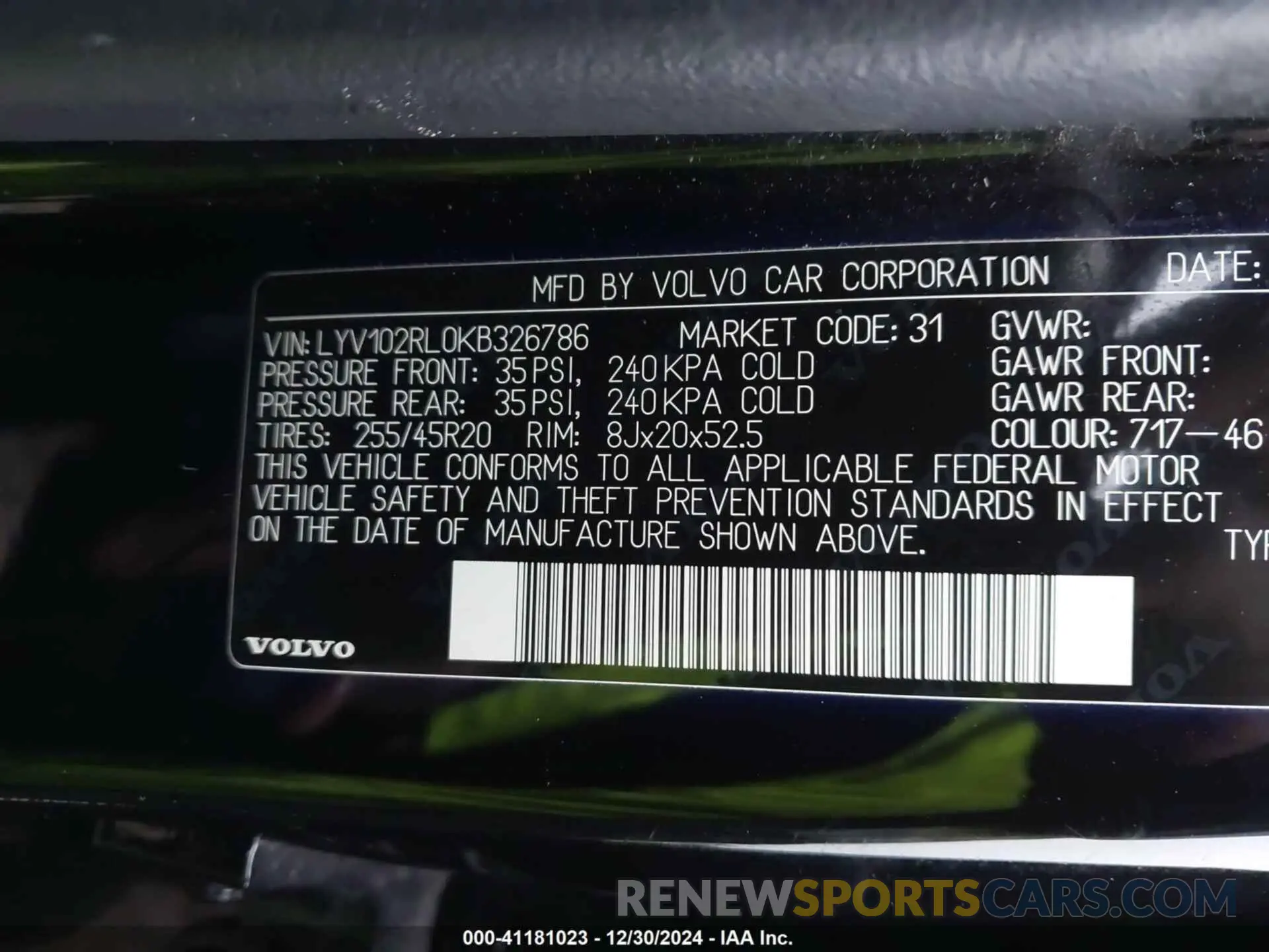 9 Photograph of a damaged car LYV102RL0KB326786 VOLVO XC60 2019