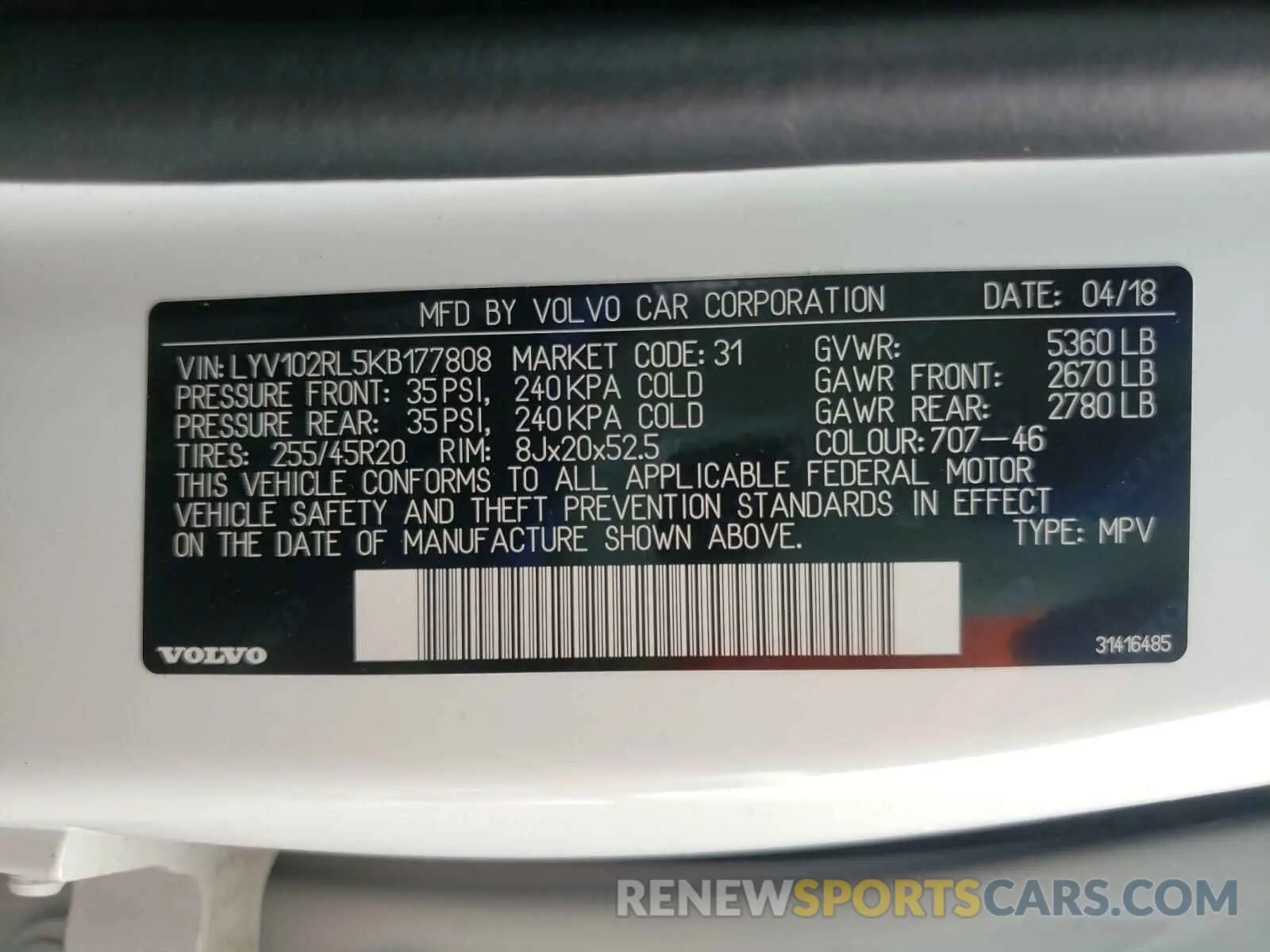 10 Photograph of a damaged car LYV102RL5KB177808 VOLVO XC60 2019