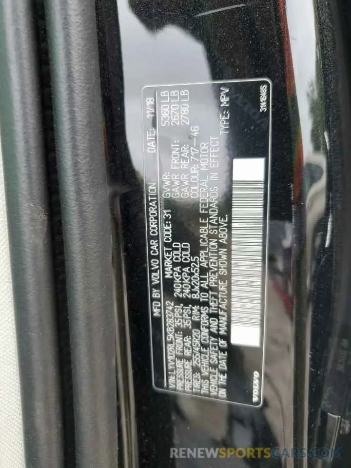 12 Photograph of a damaged car LYV102RL5KB283742 VOLVO XC60 2019
