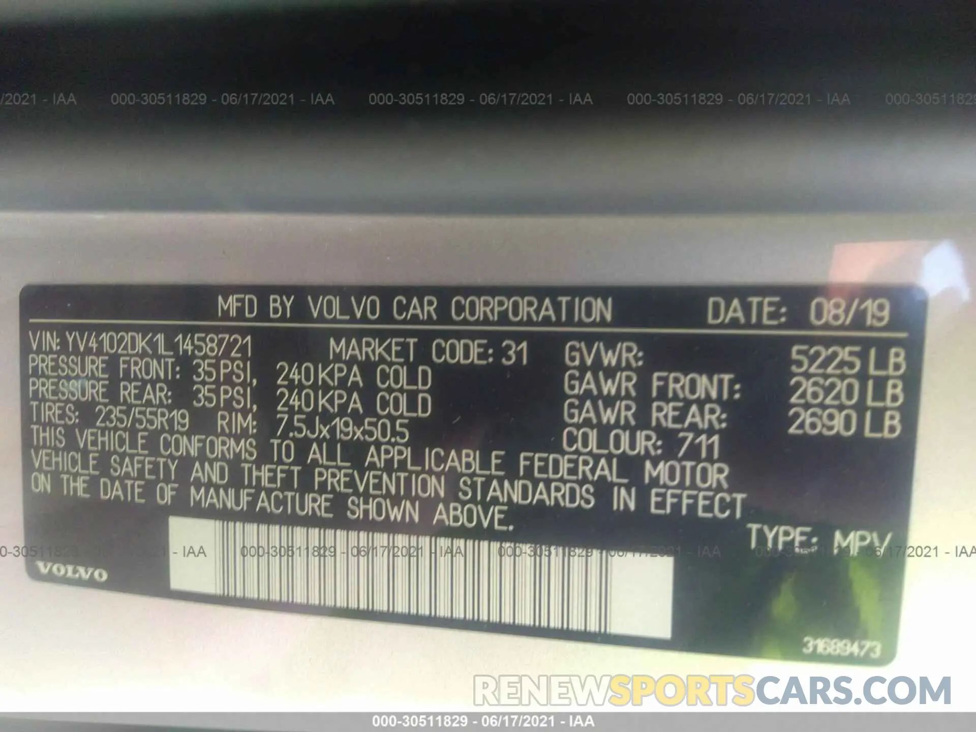 9 Фотография поврежденного автомобиля YV4102DK1L1458721 VOLVO XC60 2020