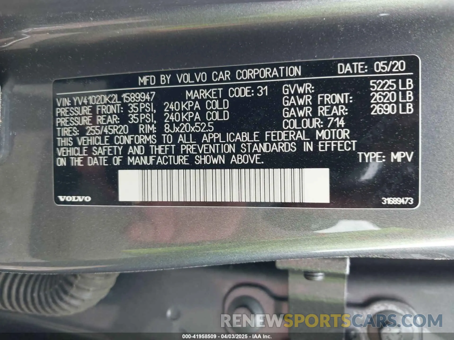 9 Фотография поврежденного автомобиля YV4102DK2L1589947 VOLVO XC60 2020
