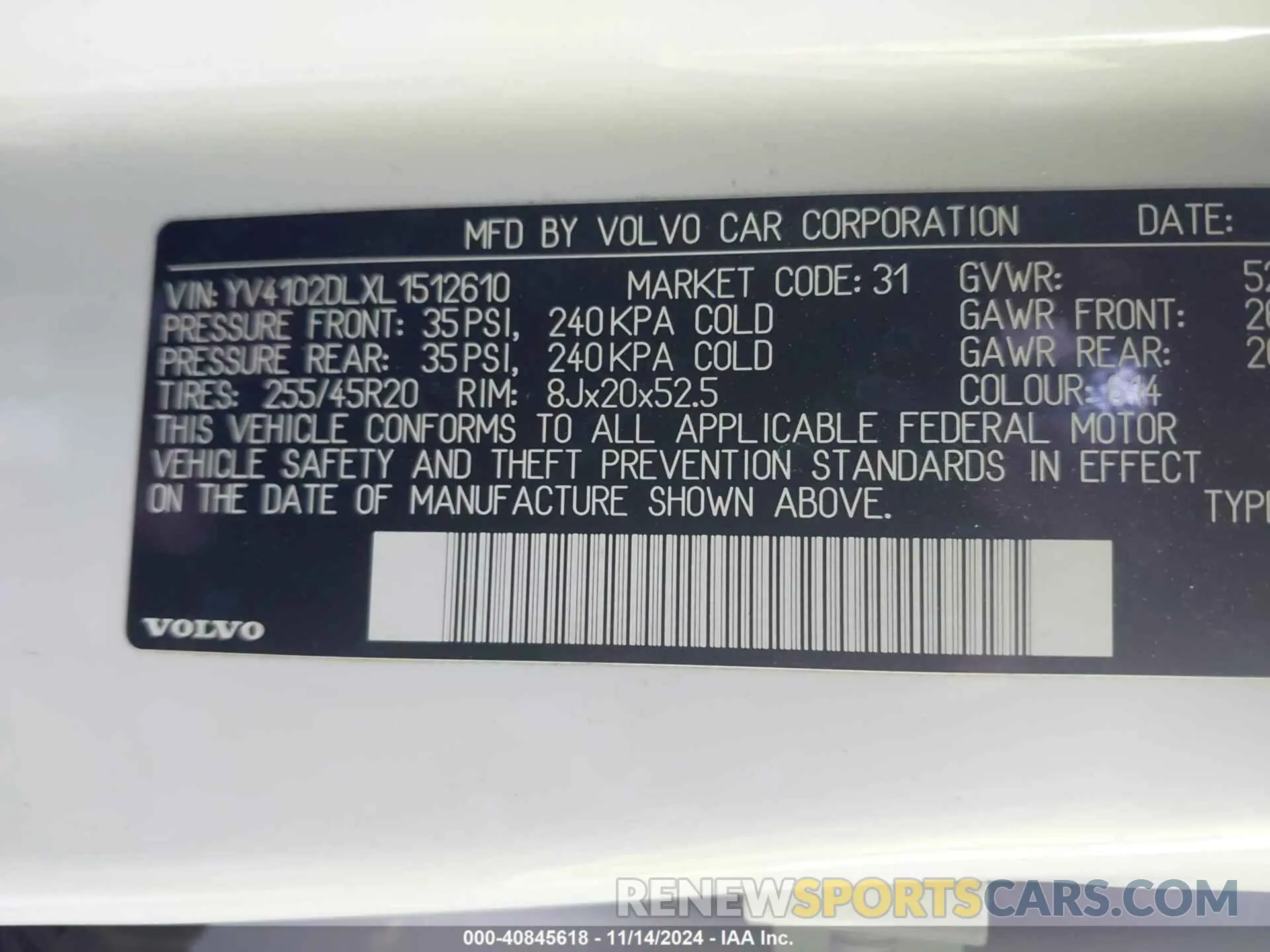 9 Photograph of a damaged car YV4102DLXL1512610 VOLVO XC60 2020