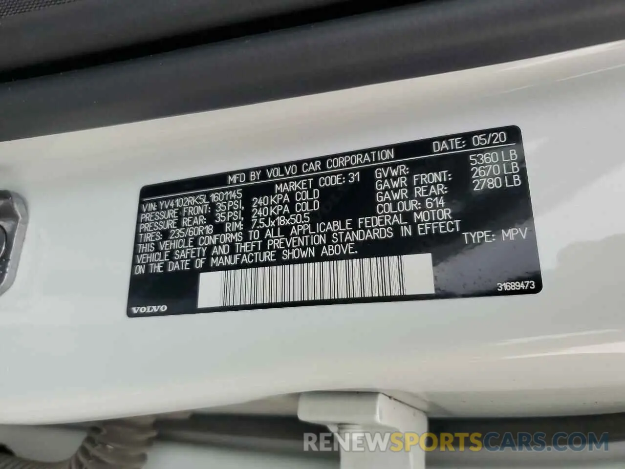 13 Фотография поврежденного автомобиля YV4102RK5L1601145 VOLVO XC60 2020