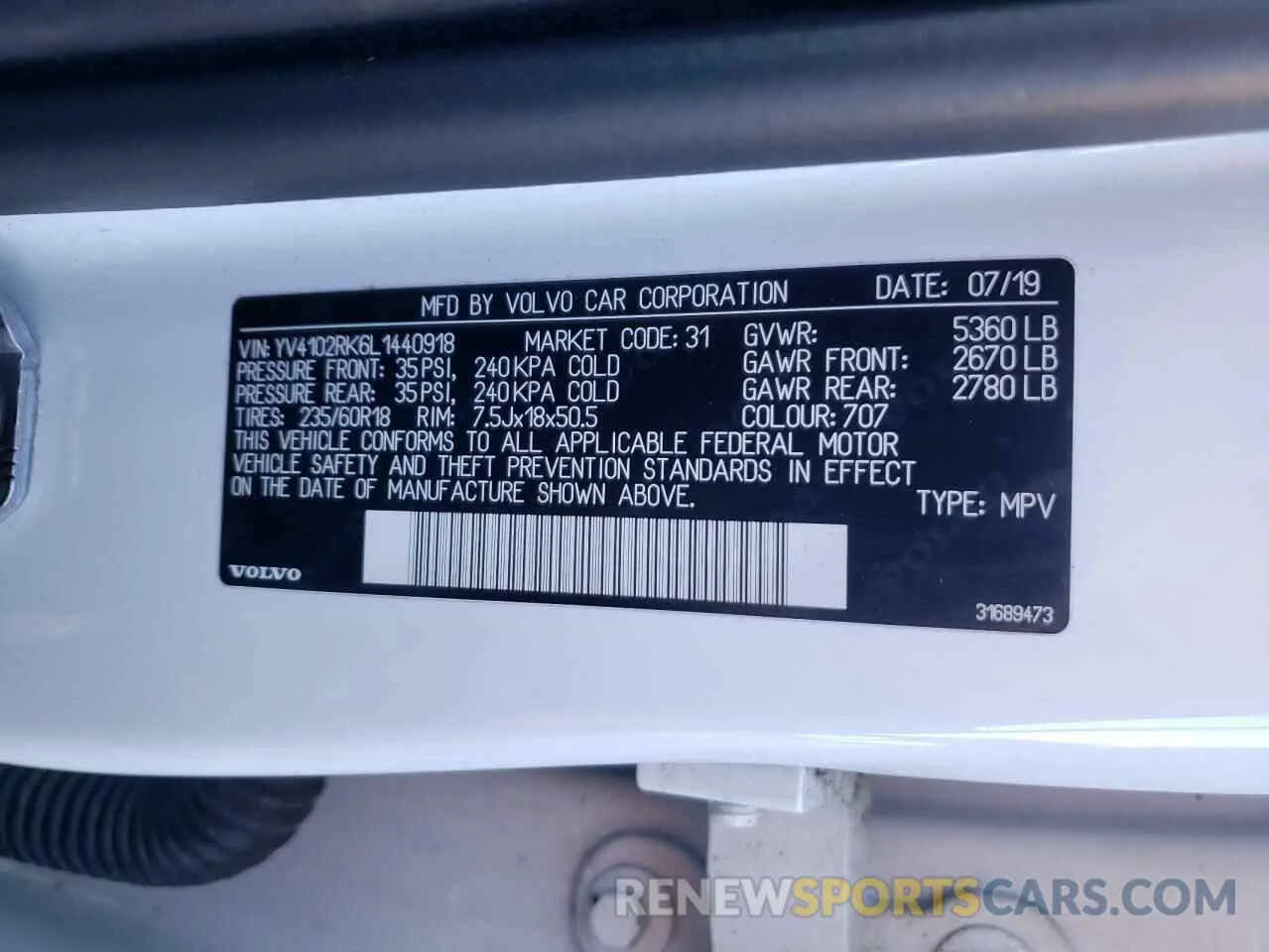12 Фотография поврежденного автомобиля YV4102RK6L1440918 VOLVO XC60 2020