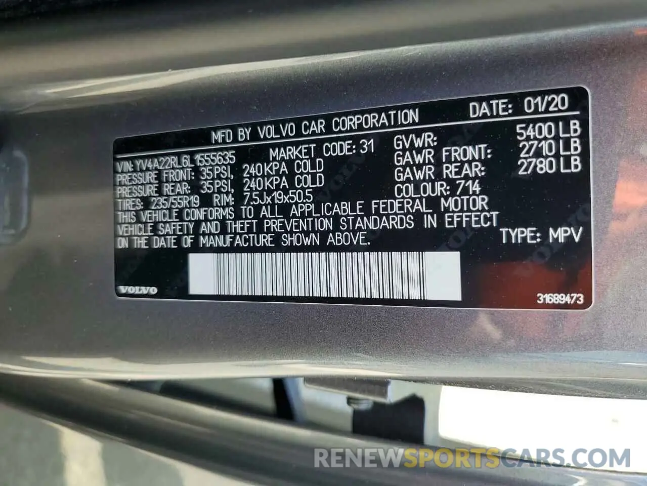 13 Фотография поврежденного автомобиля YV4A22RL6L1555635 VOLVO XC60 2020