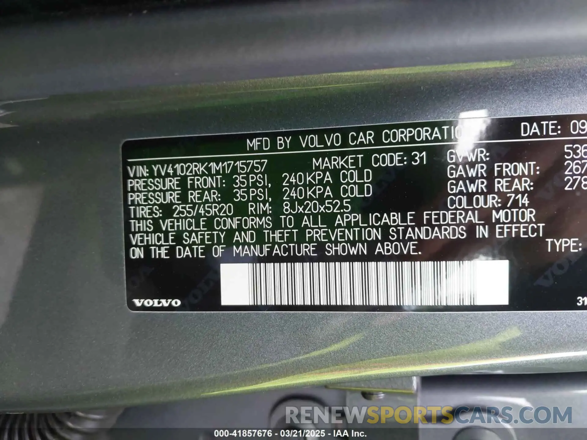 9 Фотография поврежденного автомобиля YV4102RK1M1715757 VOLVO XC60 2021