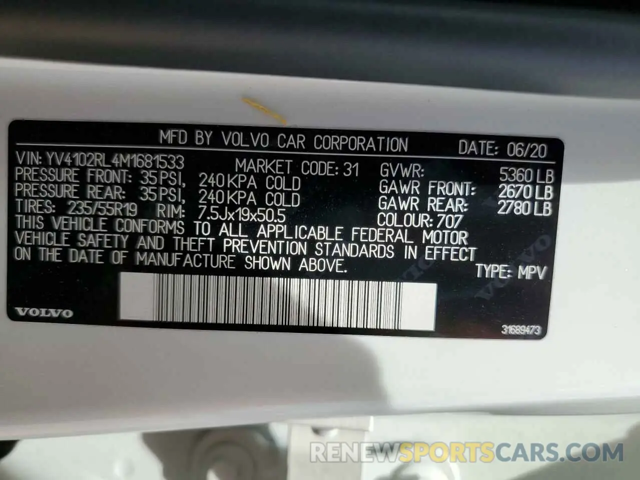 14 Photograph of a damaged car YV4102RL4M1681533 VOLVO XC60 2021