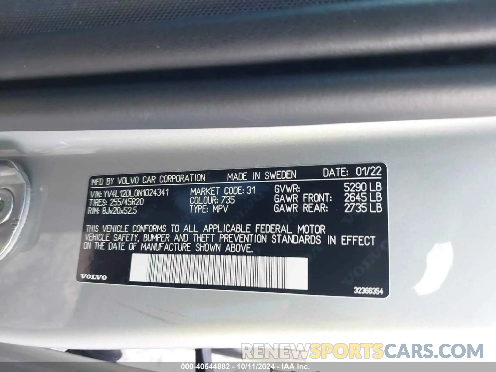 9 Photograph of a damaged car YV4L12DL0N1024341 VOLVO XC60 2022