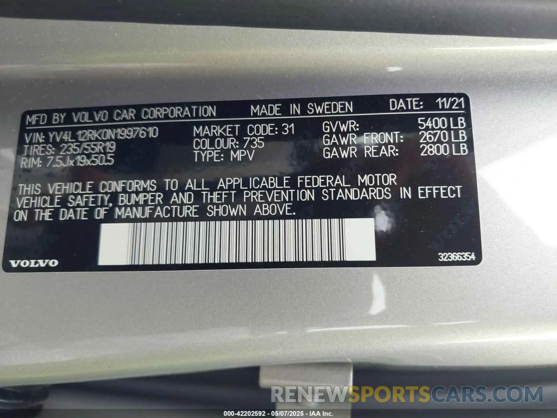 9 Фотография поврежденного автомобиля YV4L12RK0N1997610 VOLVO XC60 2022