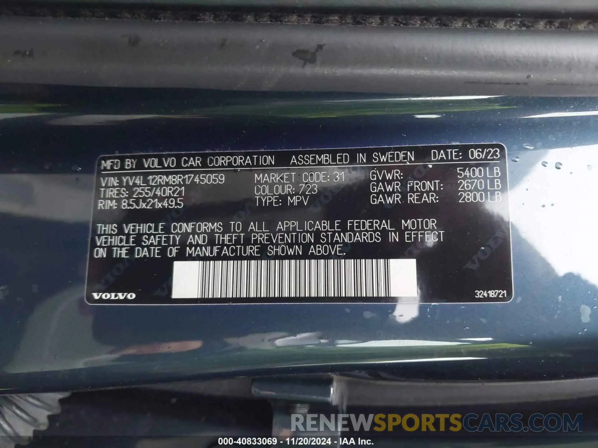 9 Фотография поврежденного автомобиля YV4L12RM8R1745059 VOLVO XC60 2024