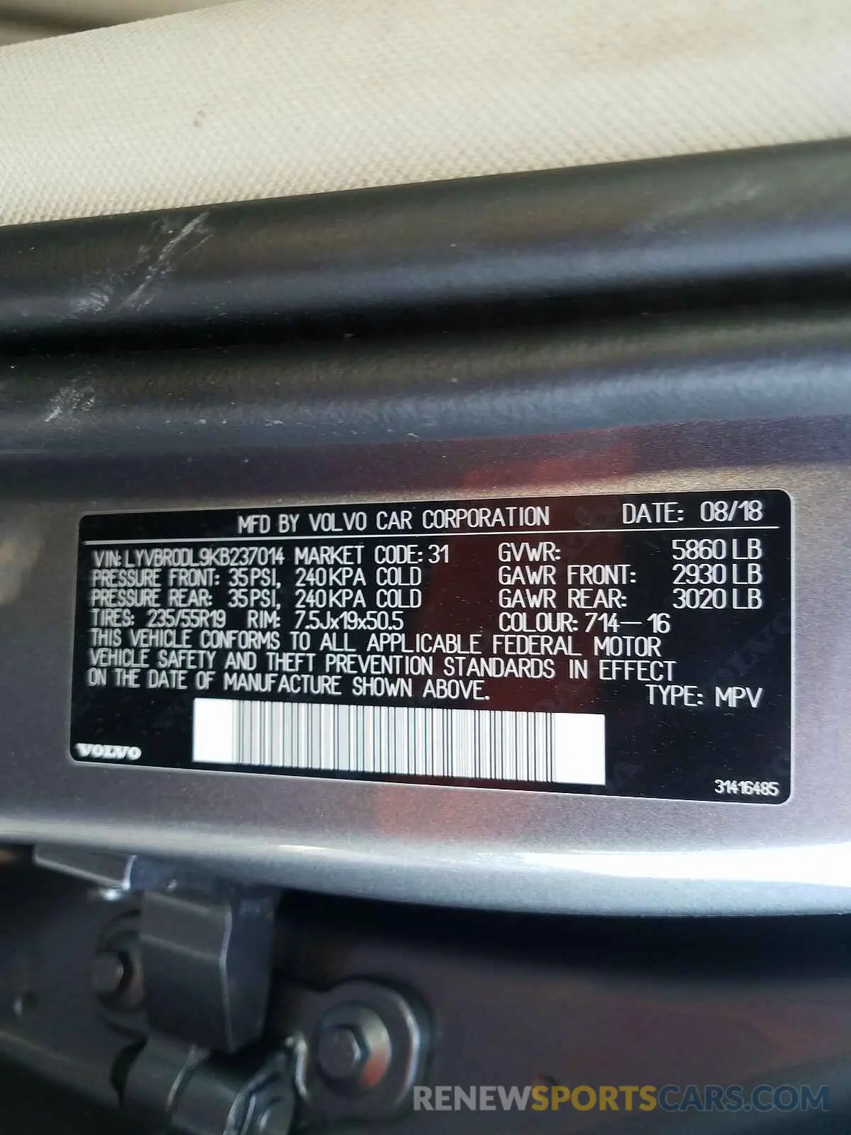 10 Photograph of a damaged car LYVBR0DL9KB237014 VOLVO XC60 T8 IN 2019