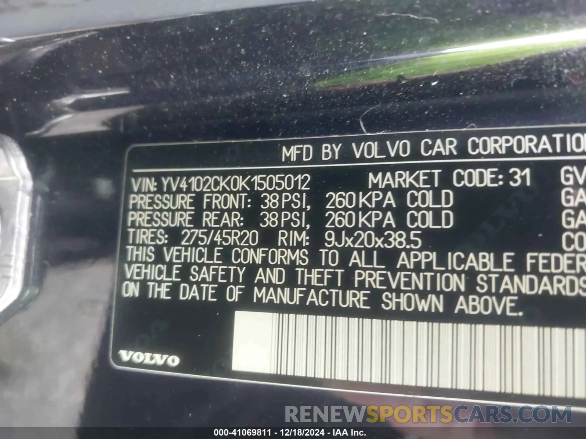 9 Photograph of a damaged car YV4102CK0K1505012 VOLVO XC90 2019