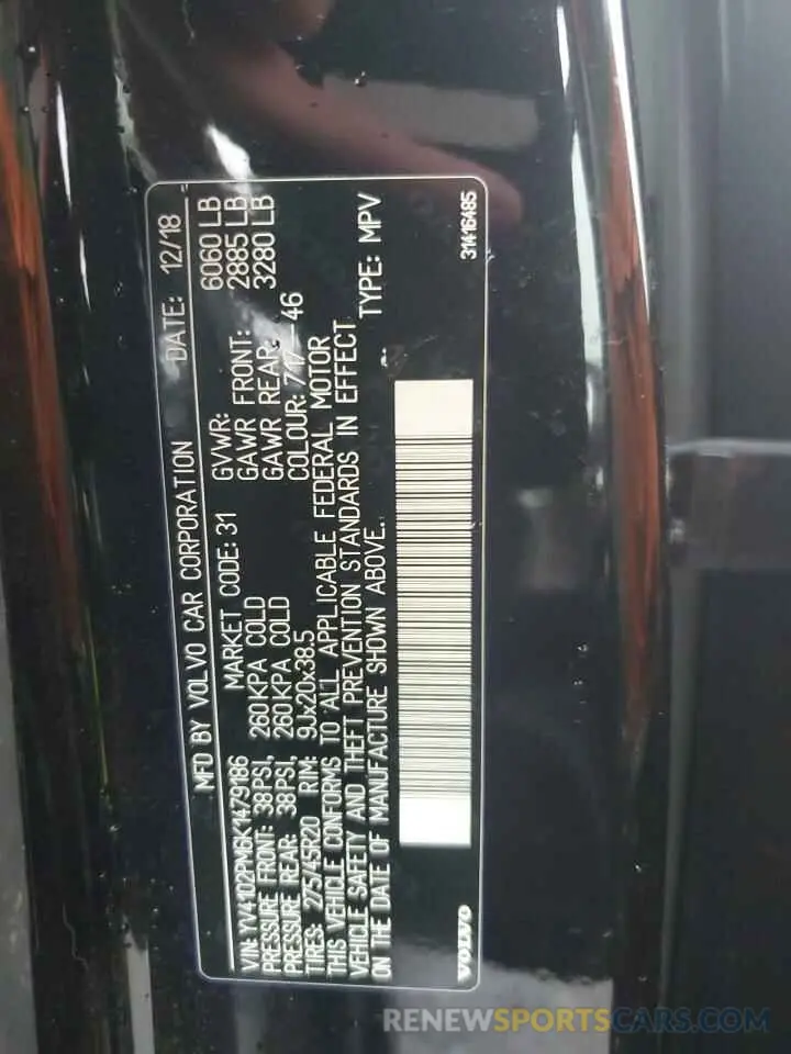 12 Photograph of a damaged car YV4102PM6K1479186 VOLVO XC90 2019