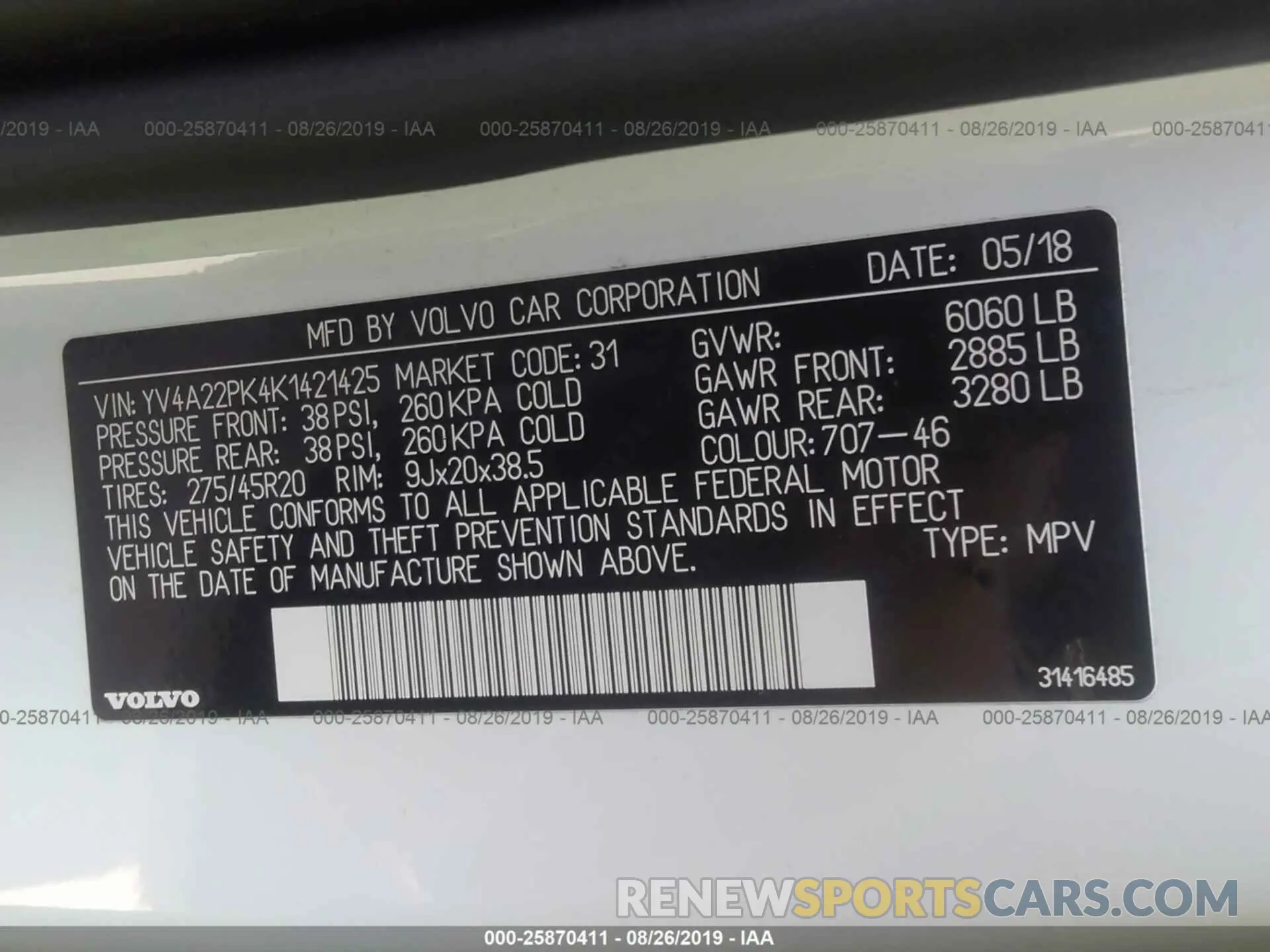 9 Photograph of a damaged car YV4A22PK4K1421425 VOLVO XC90 2019