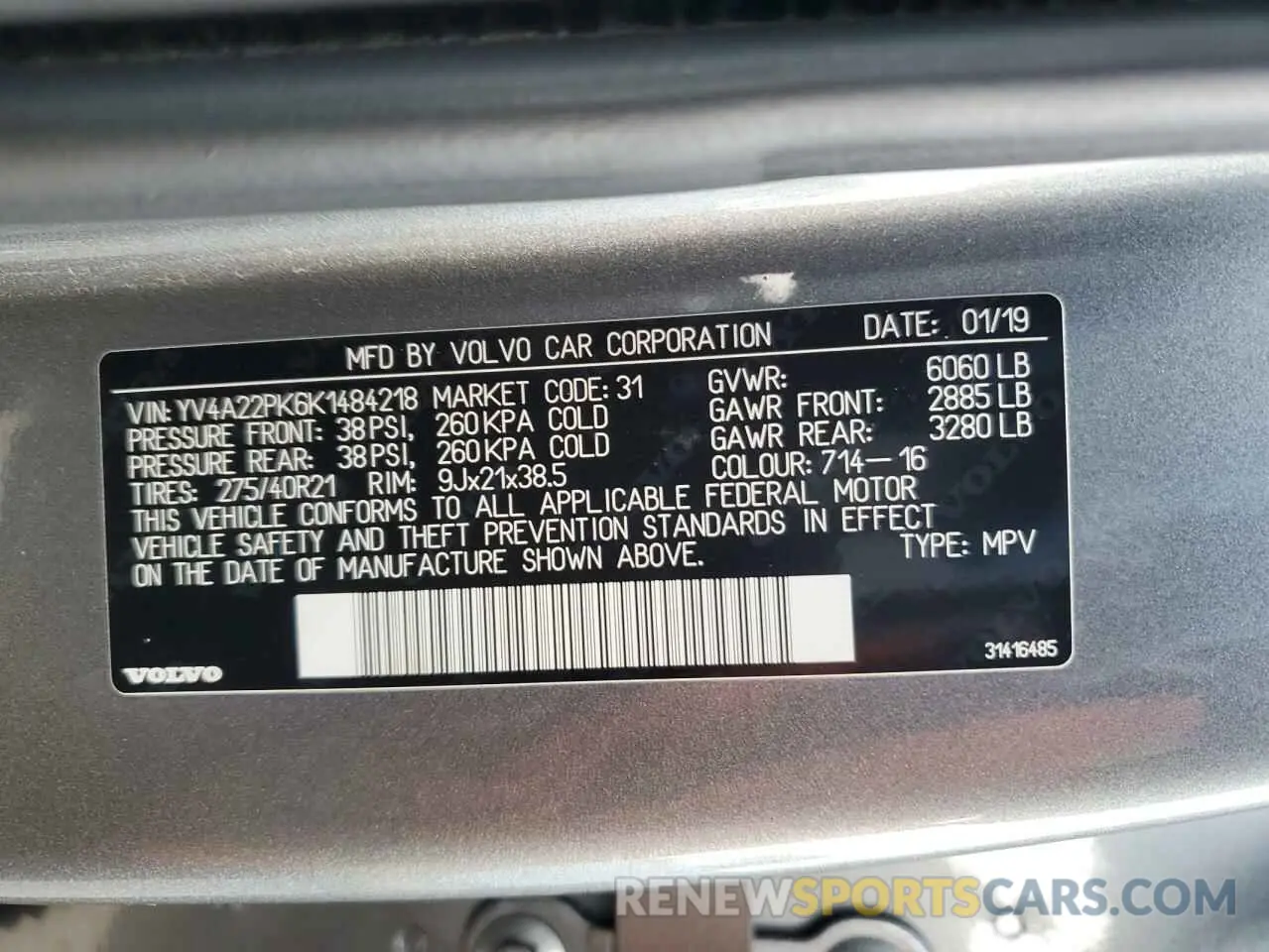 14 Фотография поврежденного автомобиля YV4A22PK6K1484218 VOLVO XC90 2019
