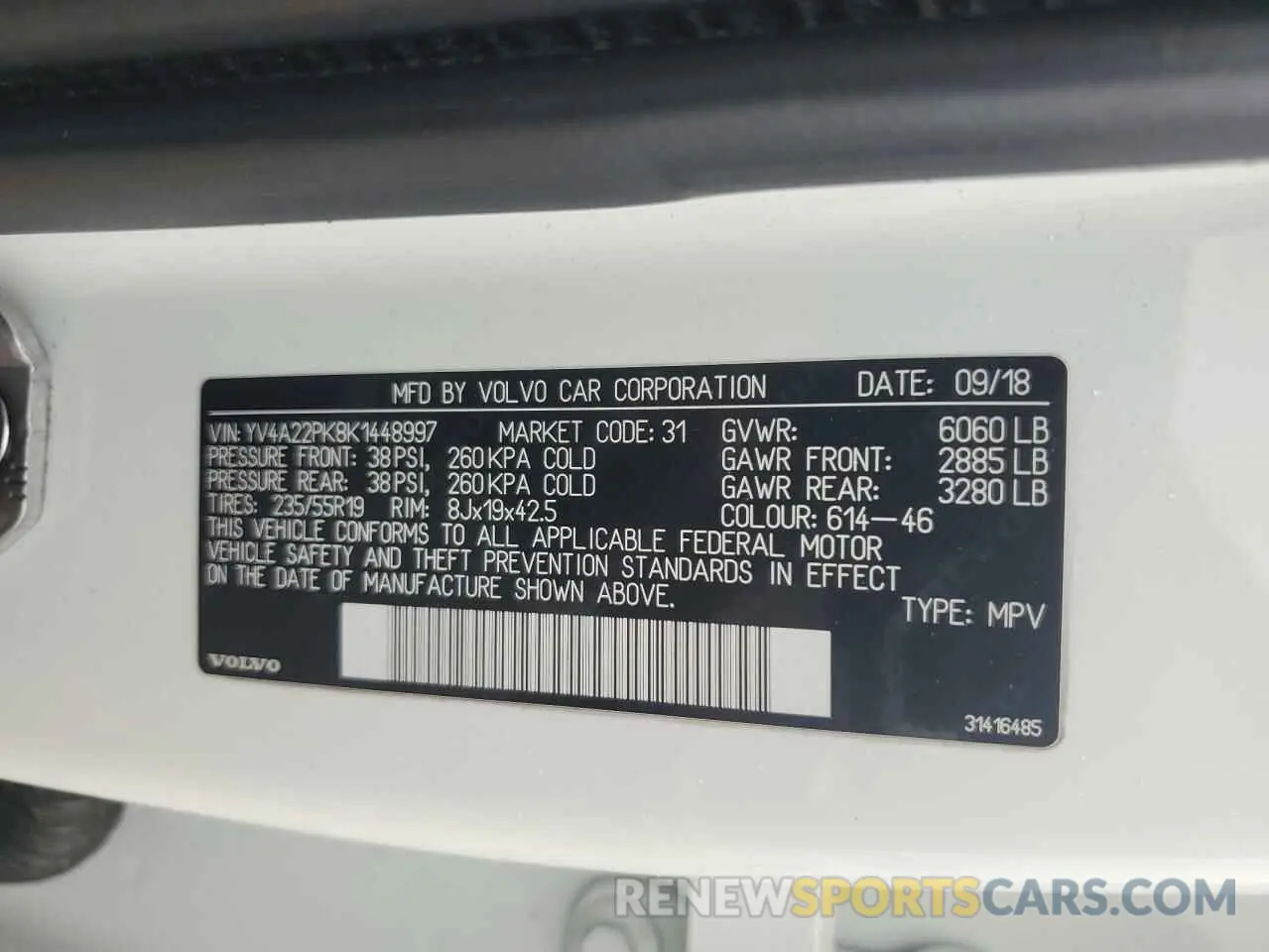 16 Photograph of a damaged car YV4A22PK8K1448997 VOLVO XC90 2019