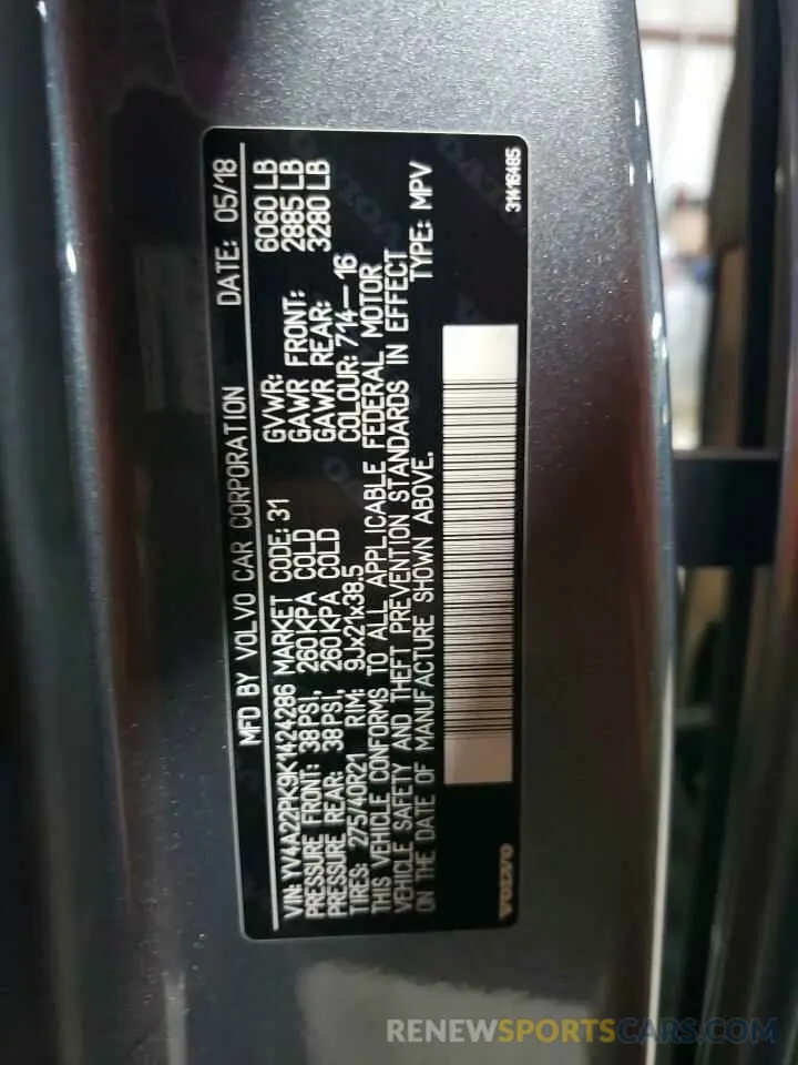 14 Photograph of a damaged car YV4A22PK9K1424286 VOLVO XC90 2019
