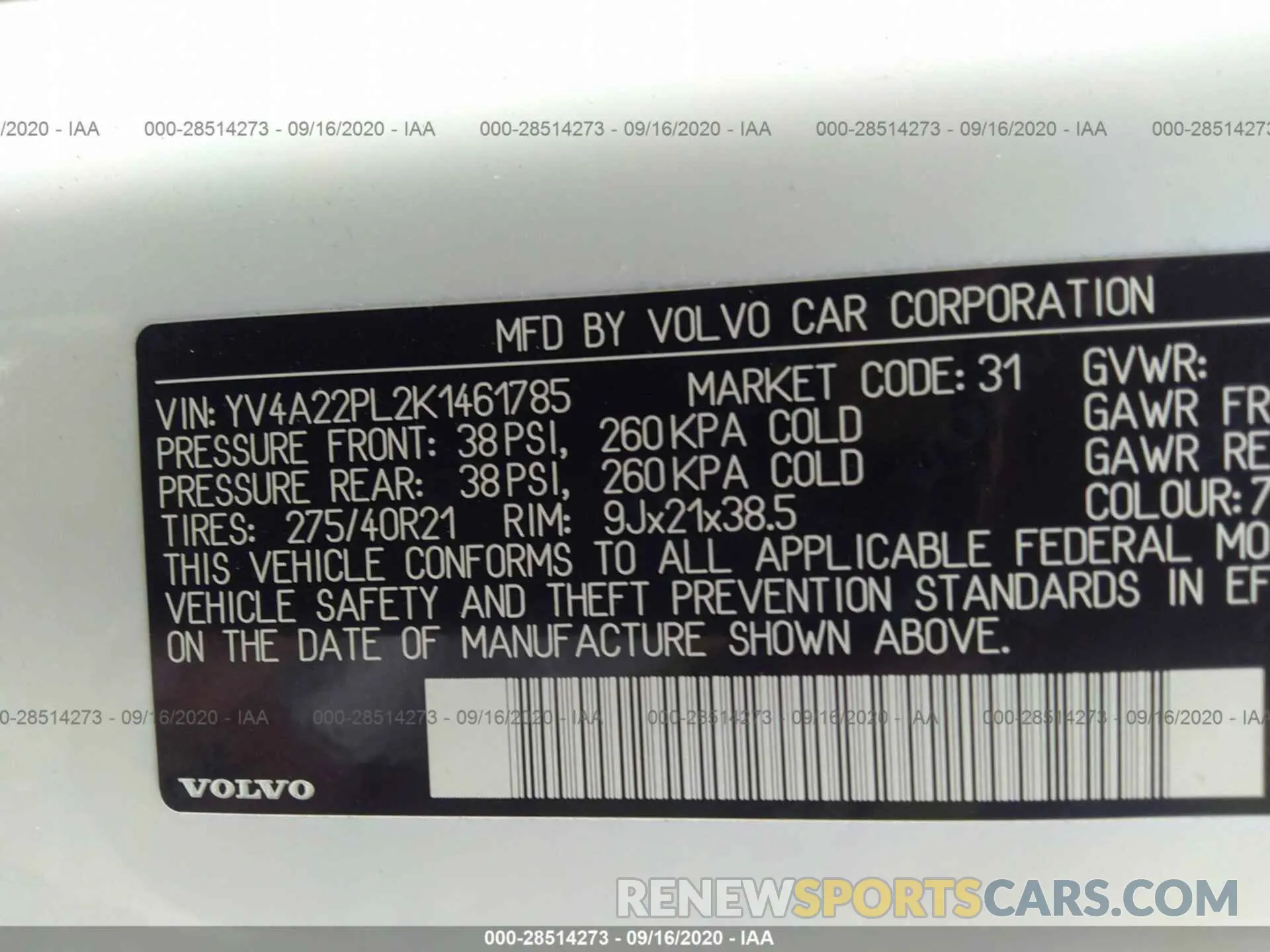 9 Photograph of a damaged car YV4A22PL2K1461785 VOLVO XC90 2019