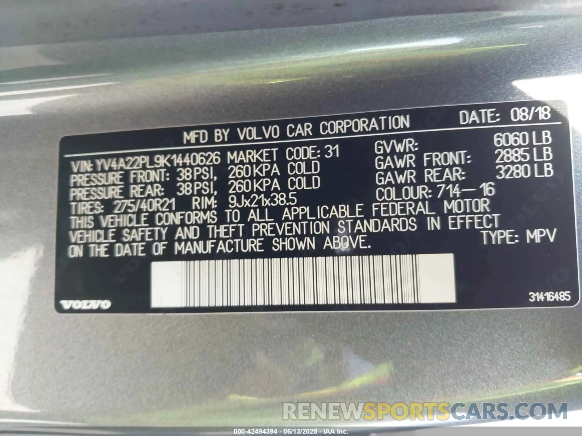 9 Photograph of a damaged car YV4A22PL9K1440626 VOLVO XC90 2019
