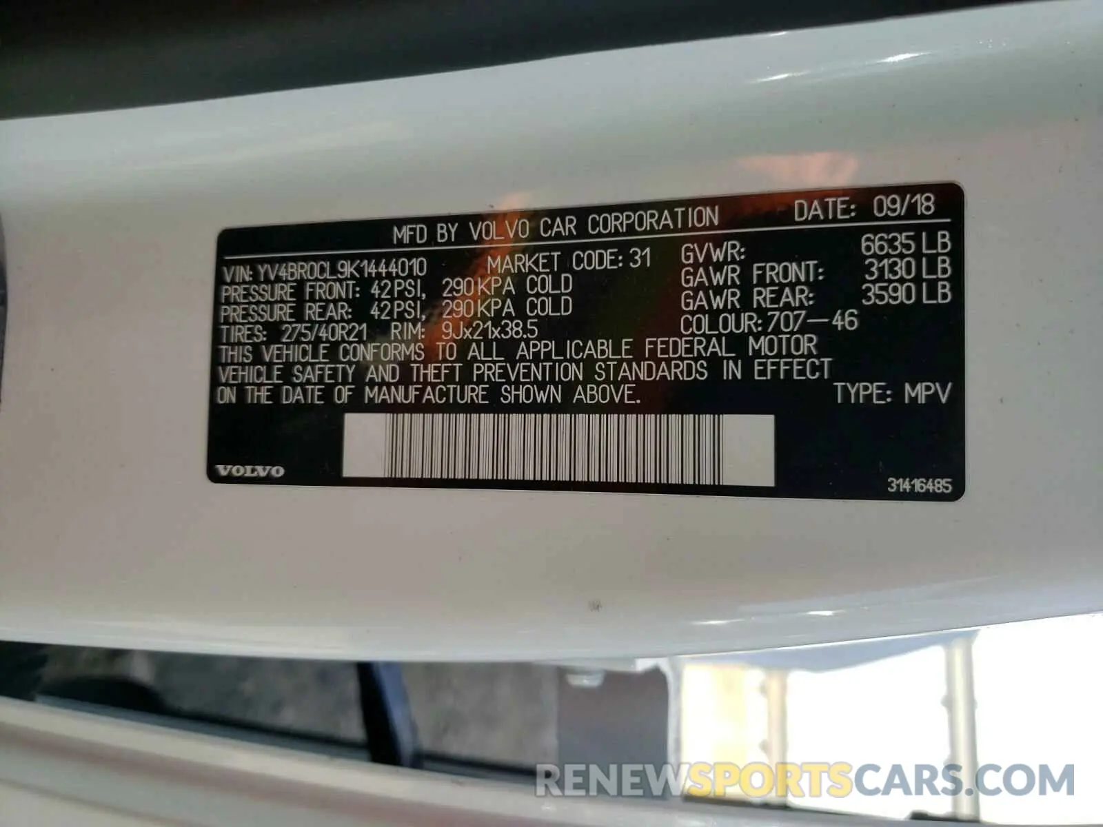 10 Photograph of a damaged car YV4BR0CL9K1444010 VOLVO XC90 2019