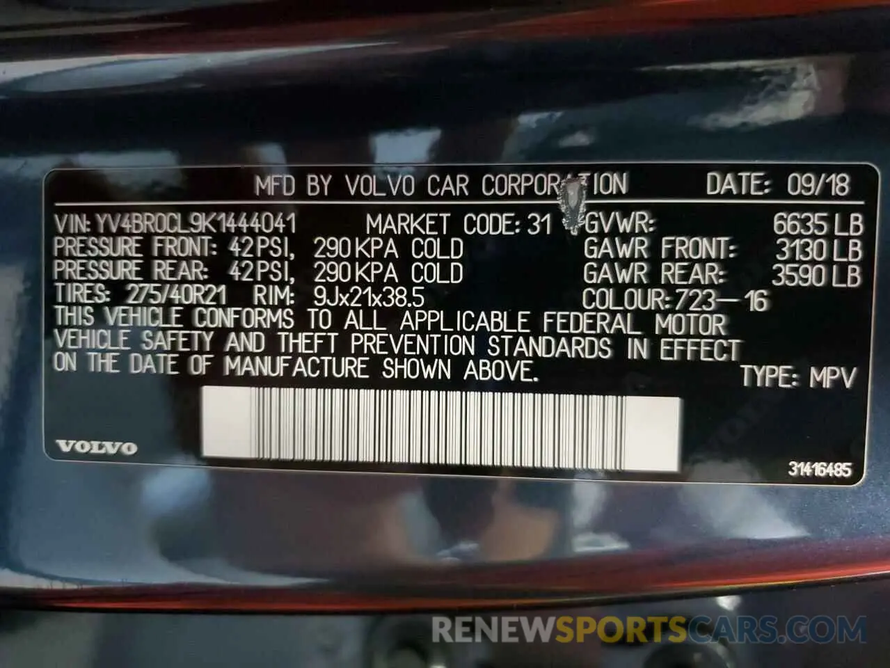 13 Photograph of a damaged car YV4BR0CL9K1444041 VOLVO XC90 2019