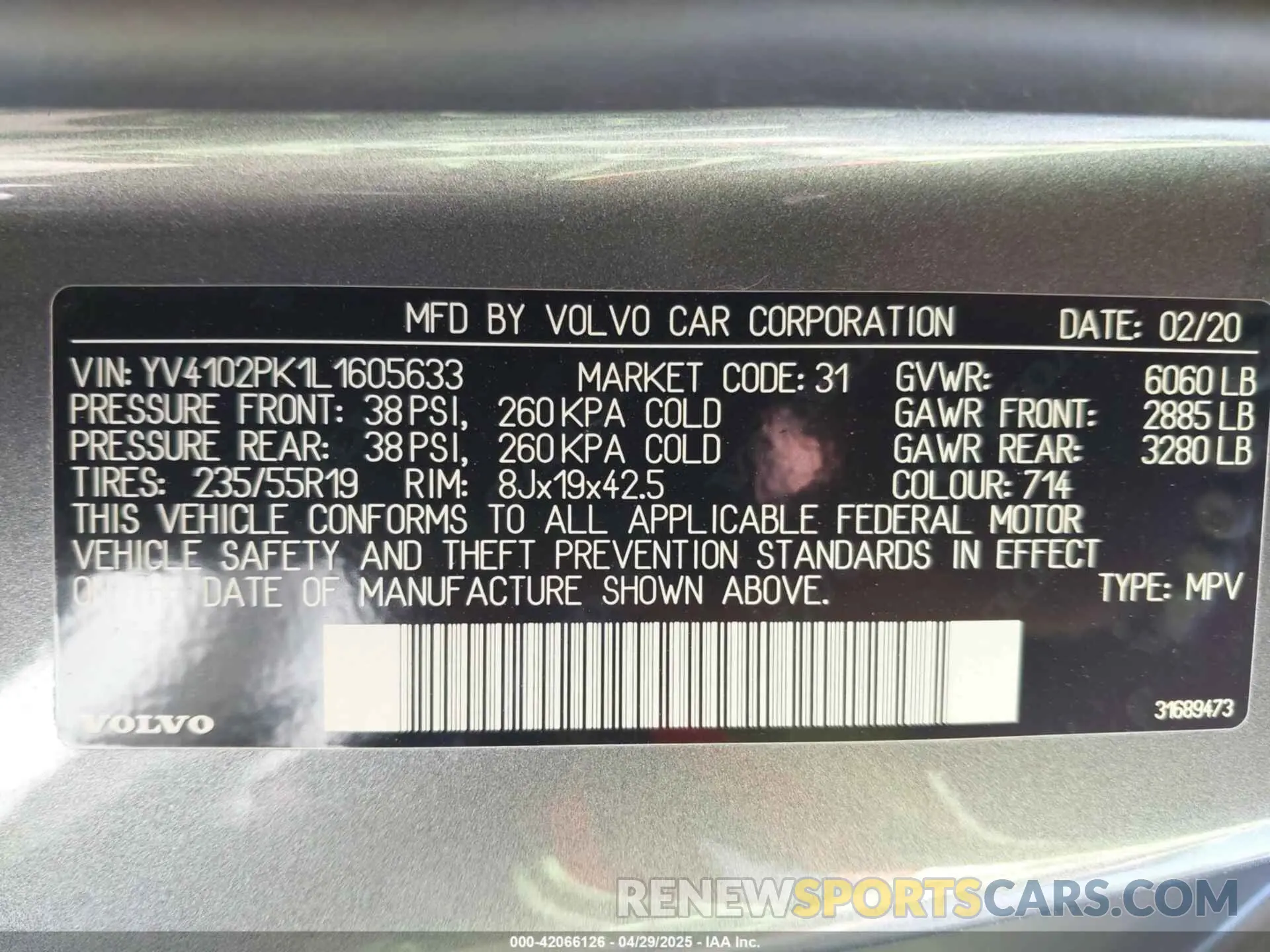 9 Photograph of a damaged car YV4102PK1L1605633 VOLVO XC90 2020
