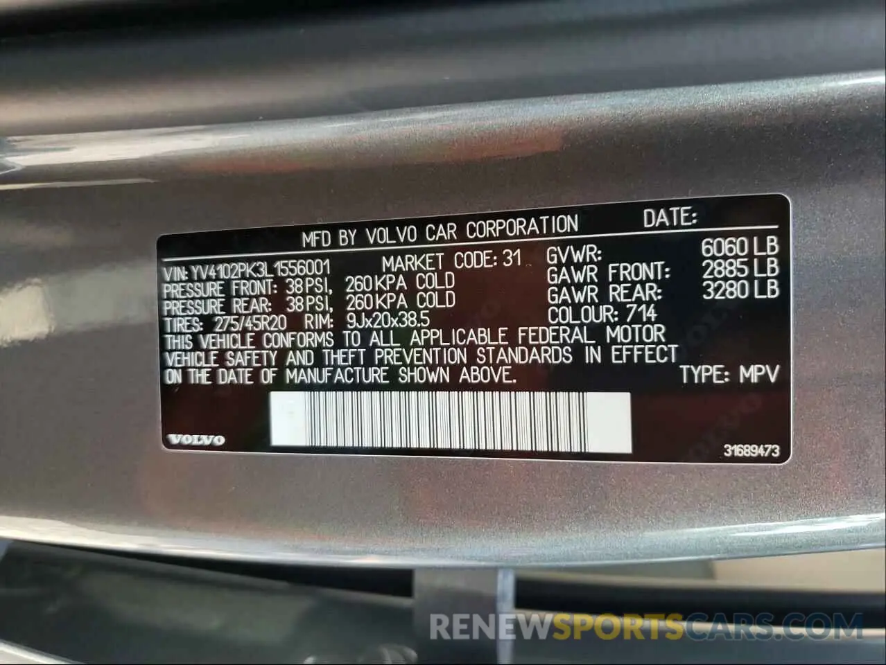 10 Photograph of a damaged car YV4102PK3L1556001 VOLVO XC90 2020