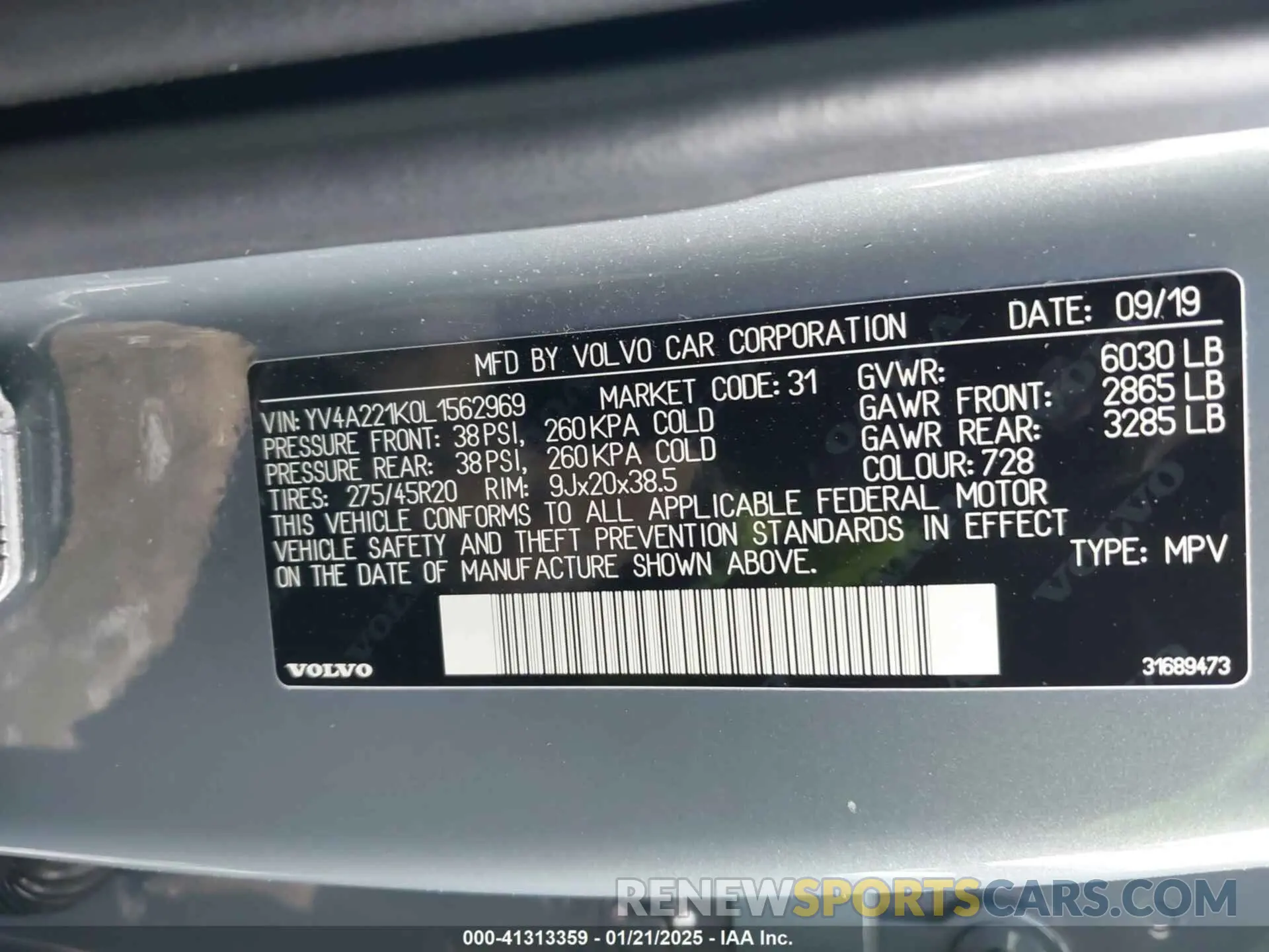 9 Фотография поврежденного автомобиля YV4A221K0L1562969 VOLVO XC90 2020