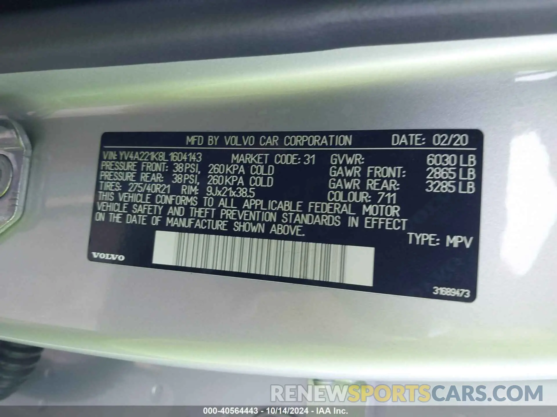 9 Photograph of a damaged car YV4A221K8L1604143 VOLVO XC90 2020