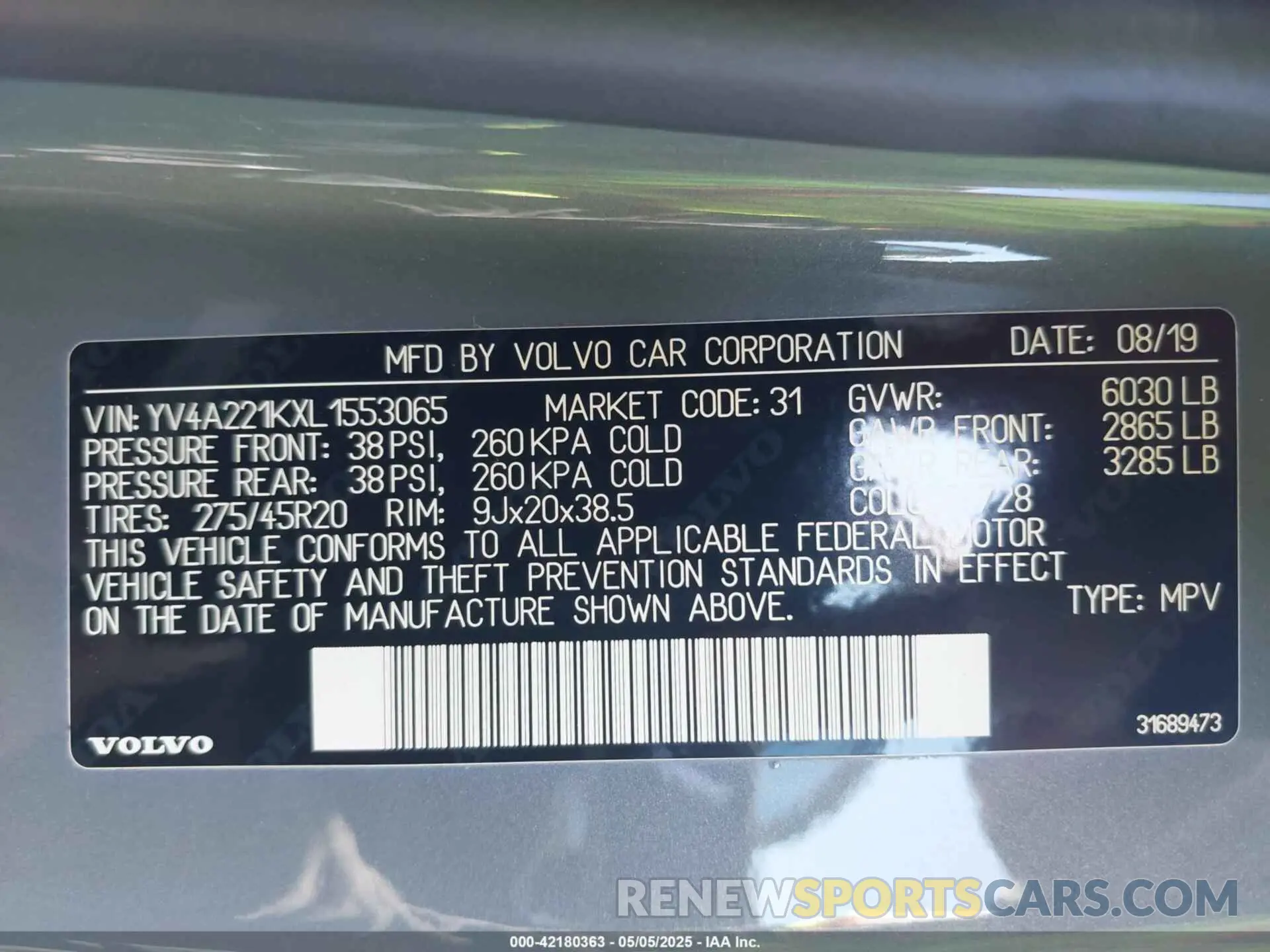 9 Photograph of a damaged car YV4A221KXL1553065 VOLVO XC90 2020