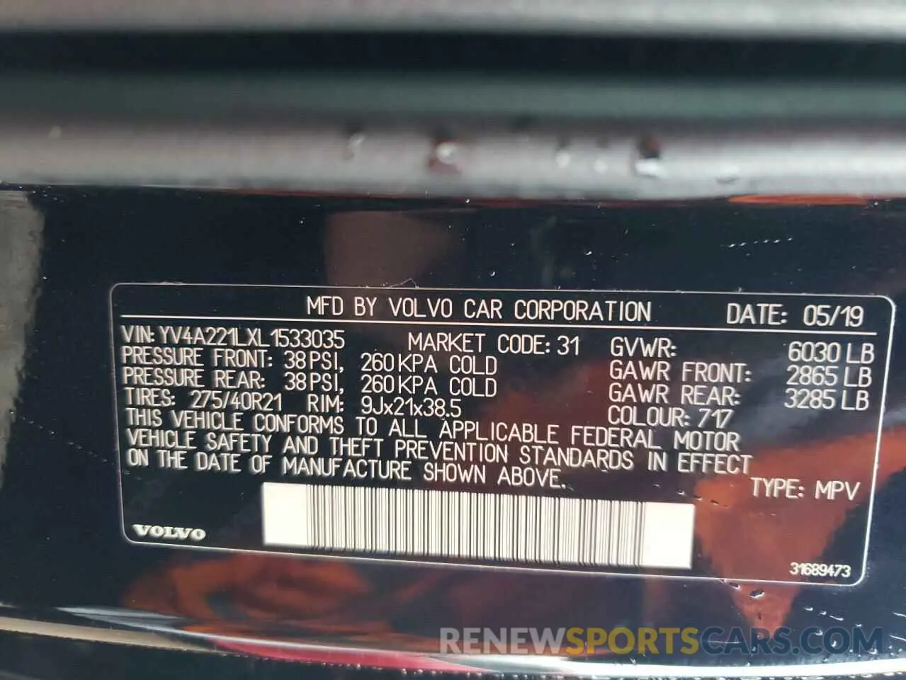 14 Photograph of a damaged car YV4A221LXL1533035 VOLVO XC90 2020