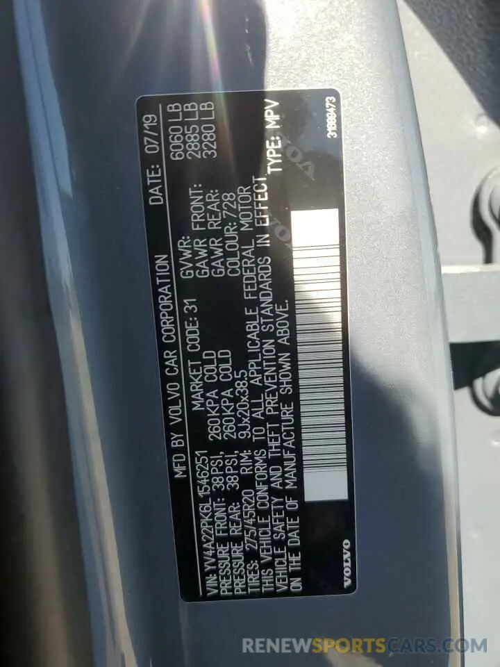 12 Photograph of a damaged car YV4A22PK6L1546251 VOLVO XC90 2020